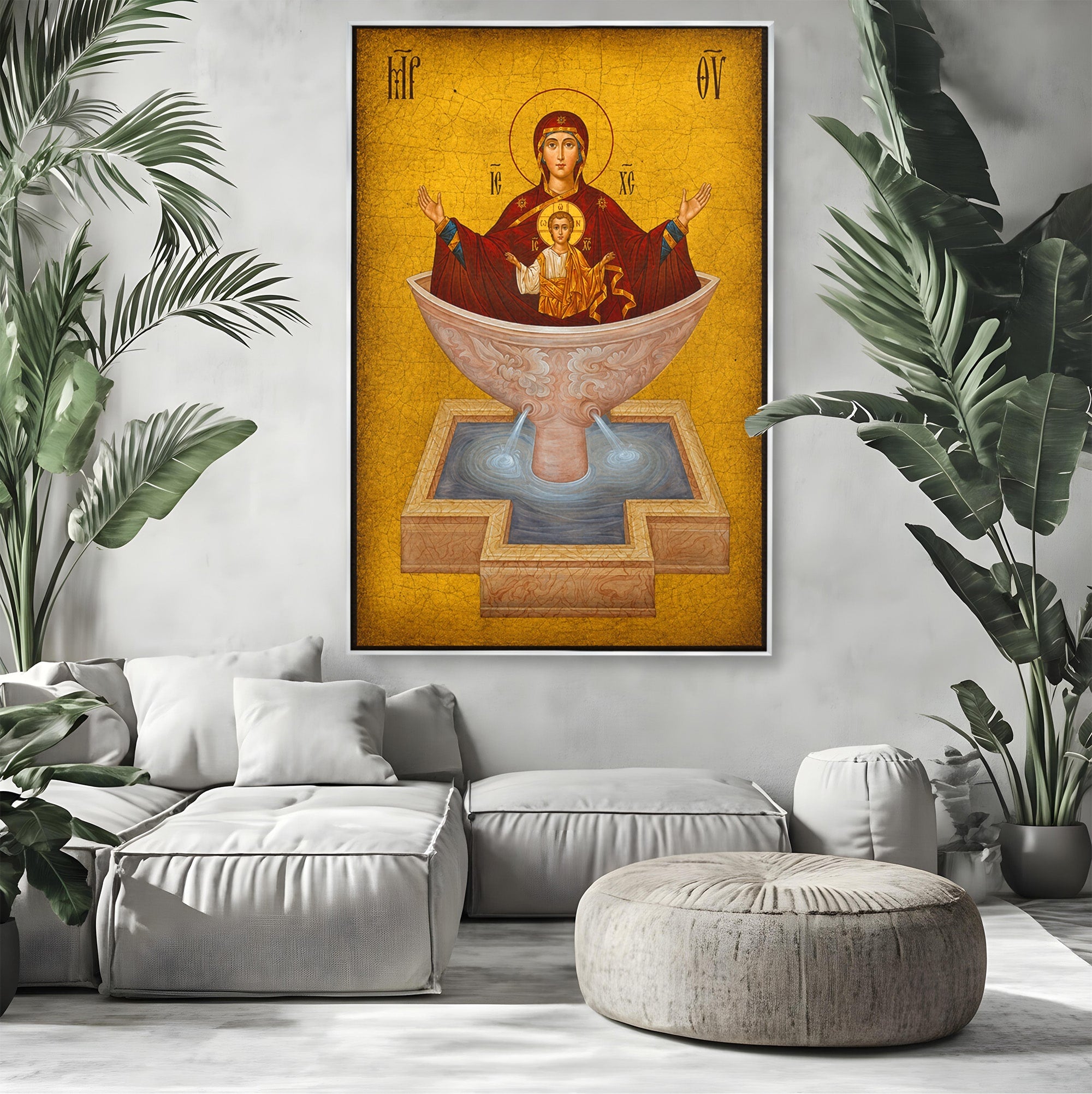 Tablou Canvas Premium LuxCanva® H1077, Icoana Maicii Domnului Izvorul Tamaduirii, Religie, Icoana, Spiritualitate, Traditie, Dormitor, Culori Vibrante