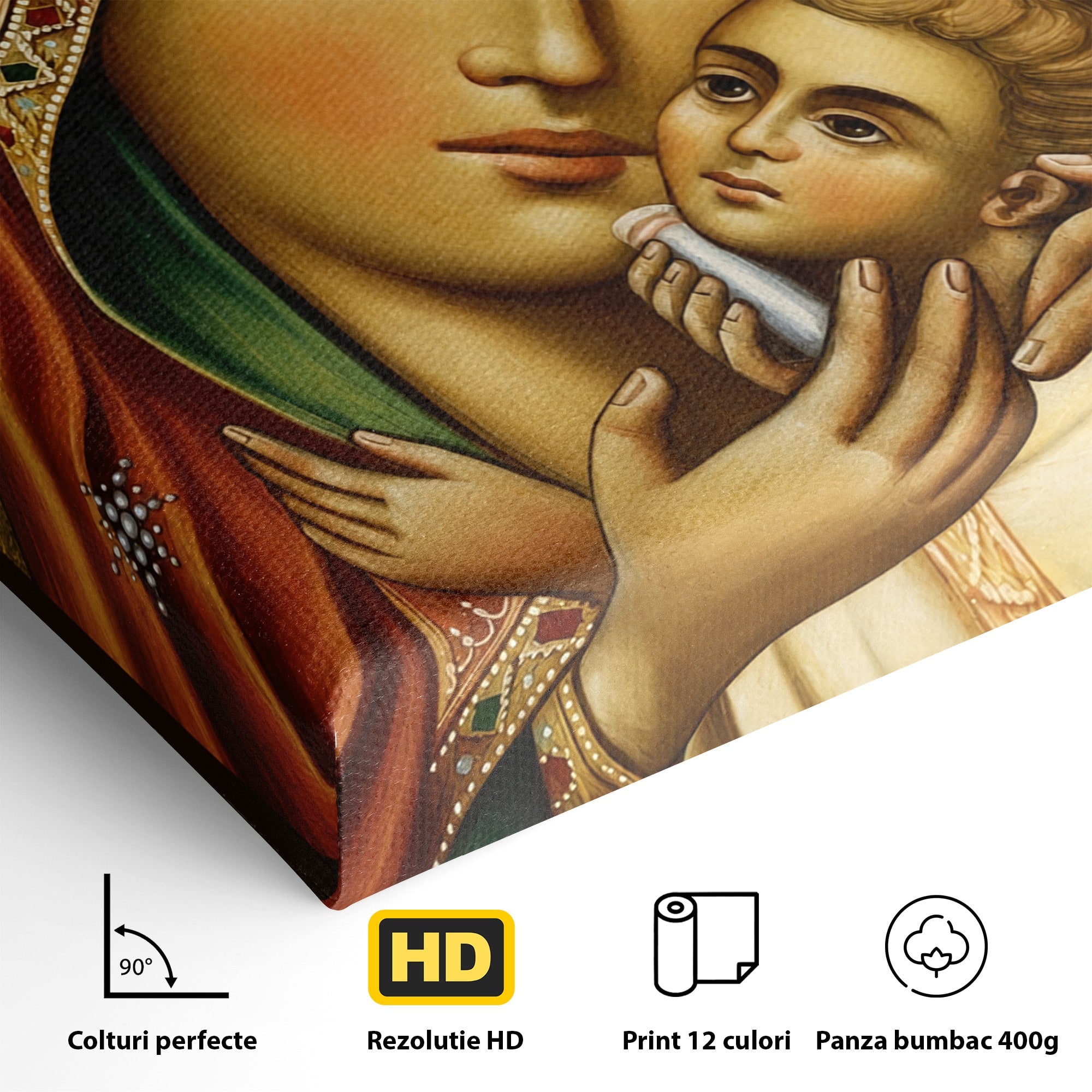Tablou Canvas Premium LuxCanva® H1078, Icoana Maicii Domnului Kasperova, Icoana, Religie, Spiritualitate, Traditie, Dormitor, Culori Vibrante