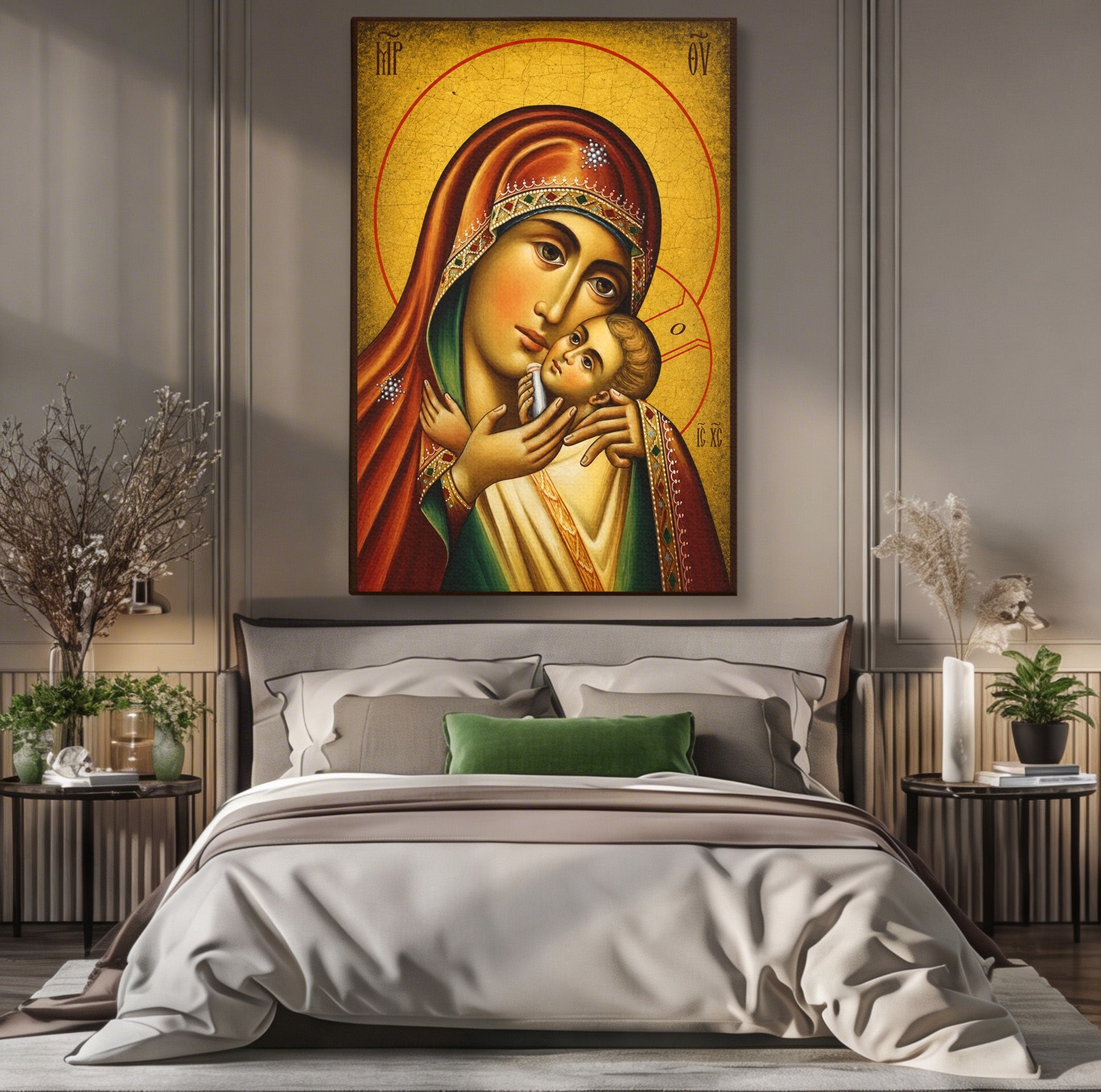 Tablou Canvas Premium LuxCanva® H1078, Icoana Maicii Domnului Kasperova, Icoana, Religie, Spiritualitate, Traditie, Dormitor, Culori Vibrante