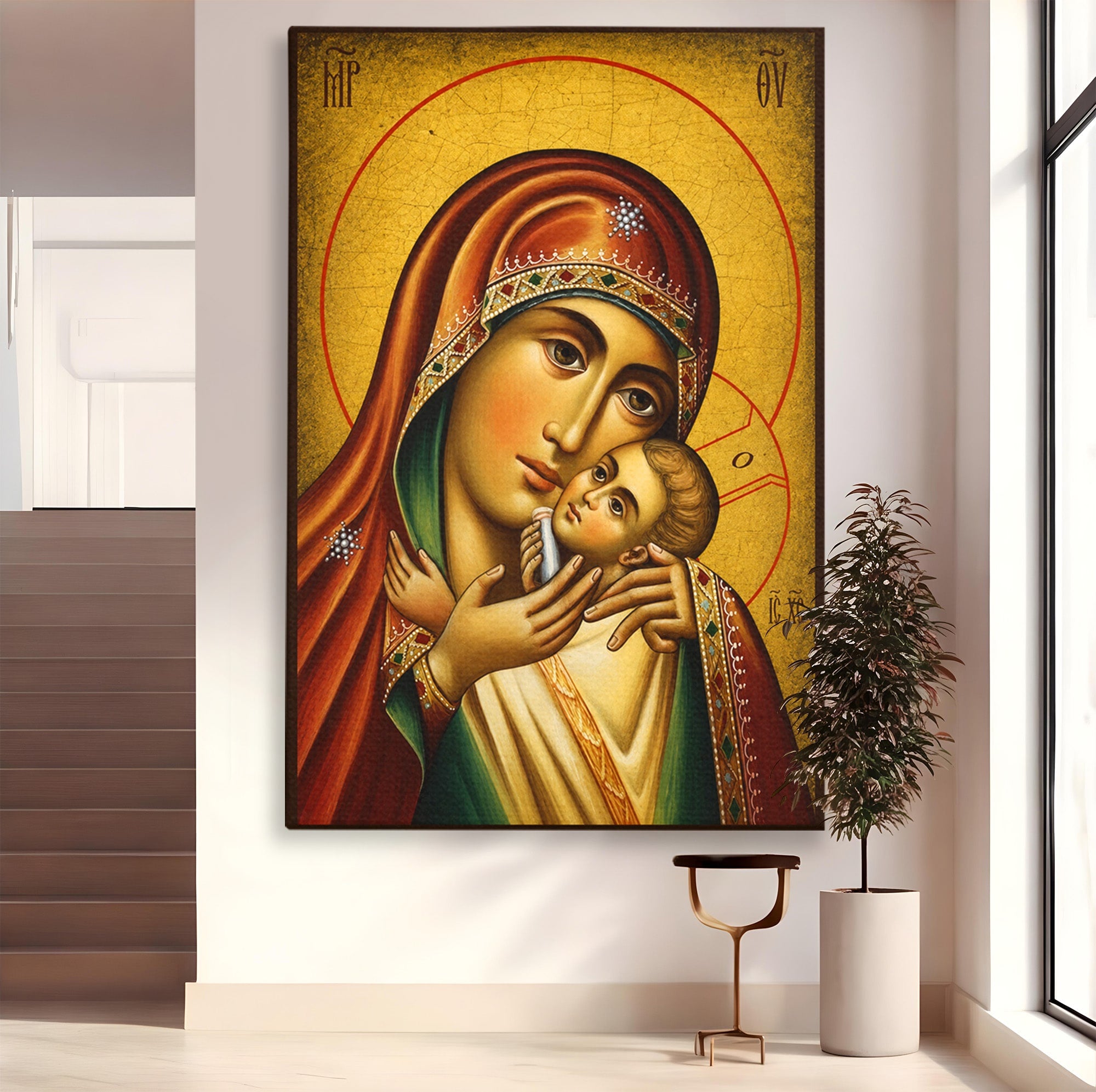 Tablou Canvas Premium LuxCanva® H1078, Icoana Maicii Domnului Kasperova, Icoana, Religie, Spiritualitate, Traditie, Dormitor, Culori Vibrante