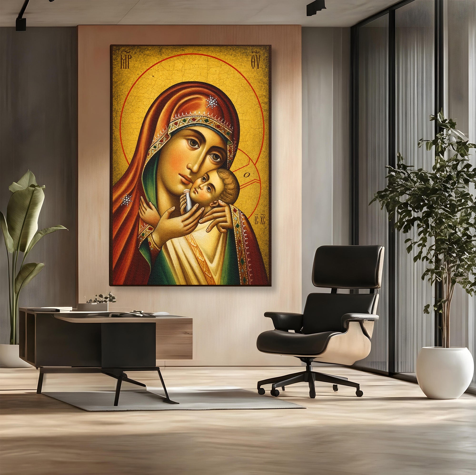 Tablou Canvas Premium LuxCanva® H1078, Icoana Maicii Domnului Kasperova, Icoana, Religie, Spiritualitate, Traditie, Dormitor, Culori Vibrante