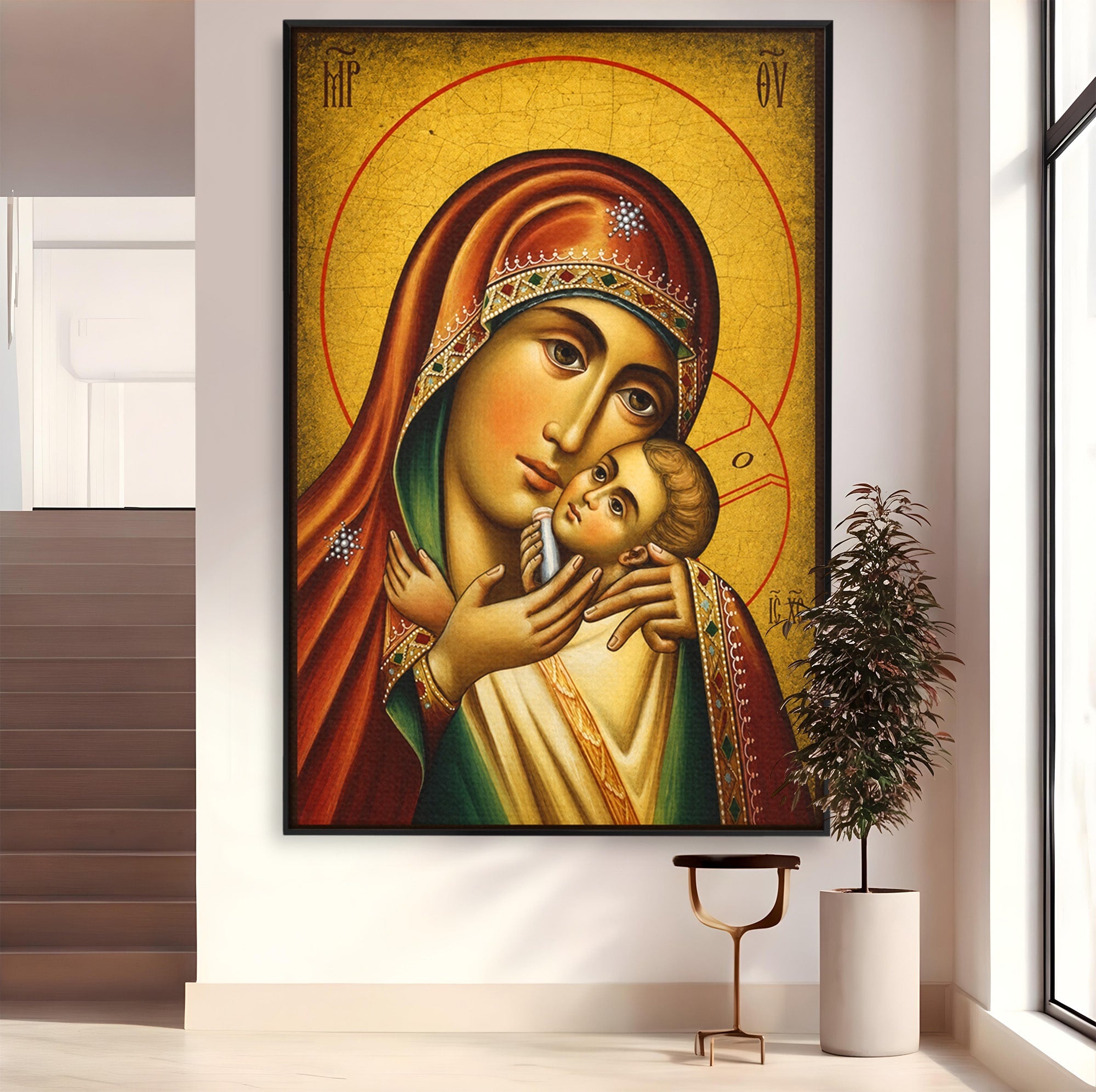 Tablou Canvas Premium LuxCanva® H1078, Icoana Maicii Domnului Kasperova, Icoana, Religie, Spiritualitate, Traditie, Dormitor, Culori Vibrante
