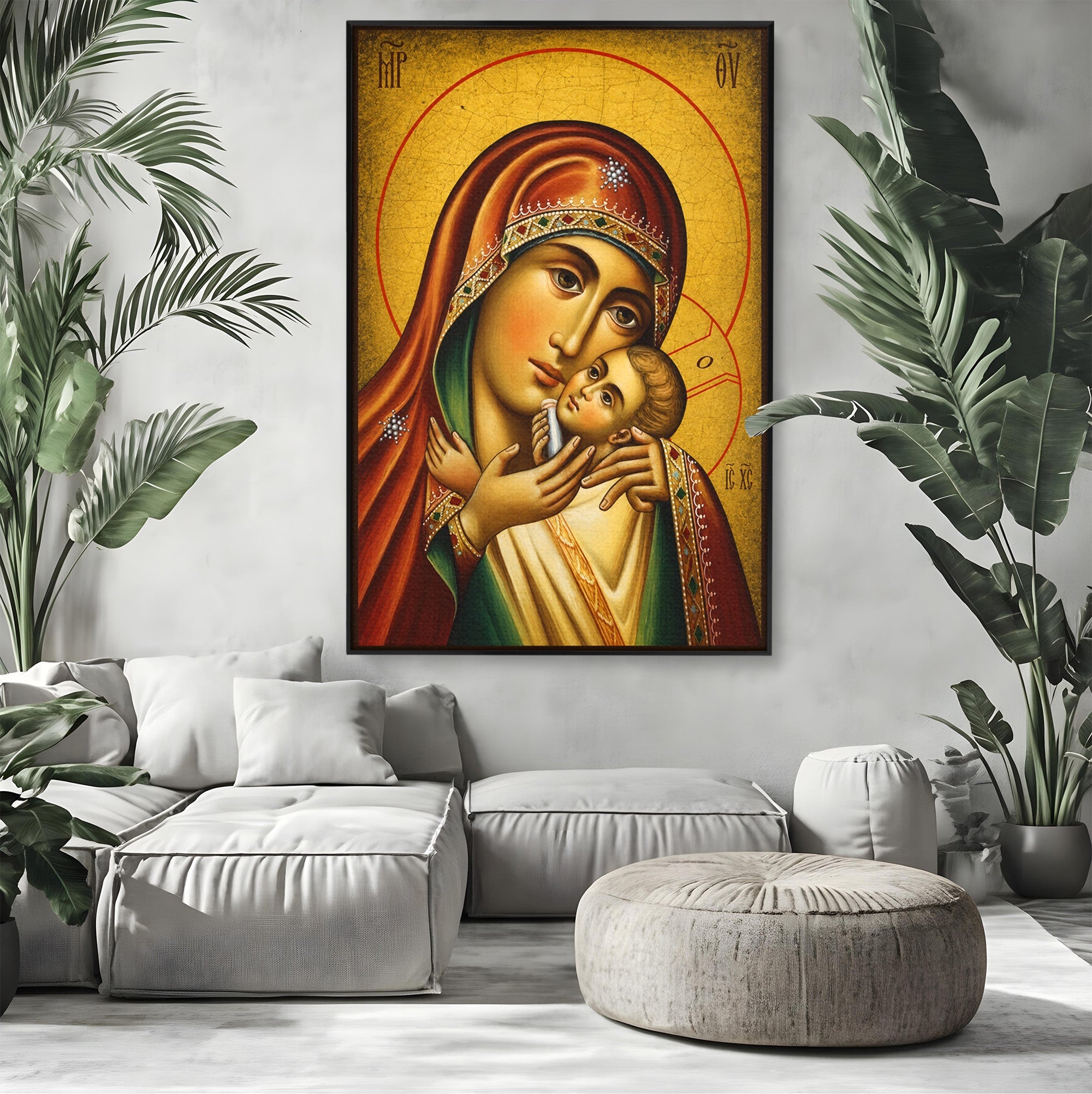 Tablou Canvas Premium LuxCanva® H1078, Icoana Maicii Domnului Kasperova, Icoana, Religie, Spiritualitate, Traditie, Dormitor, Culori Vibrante