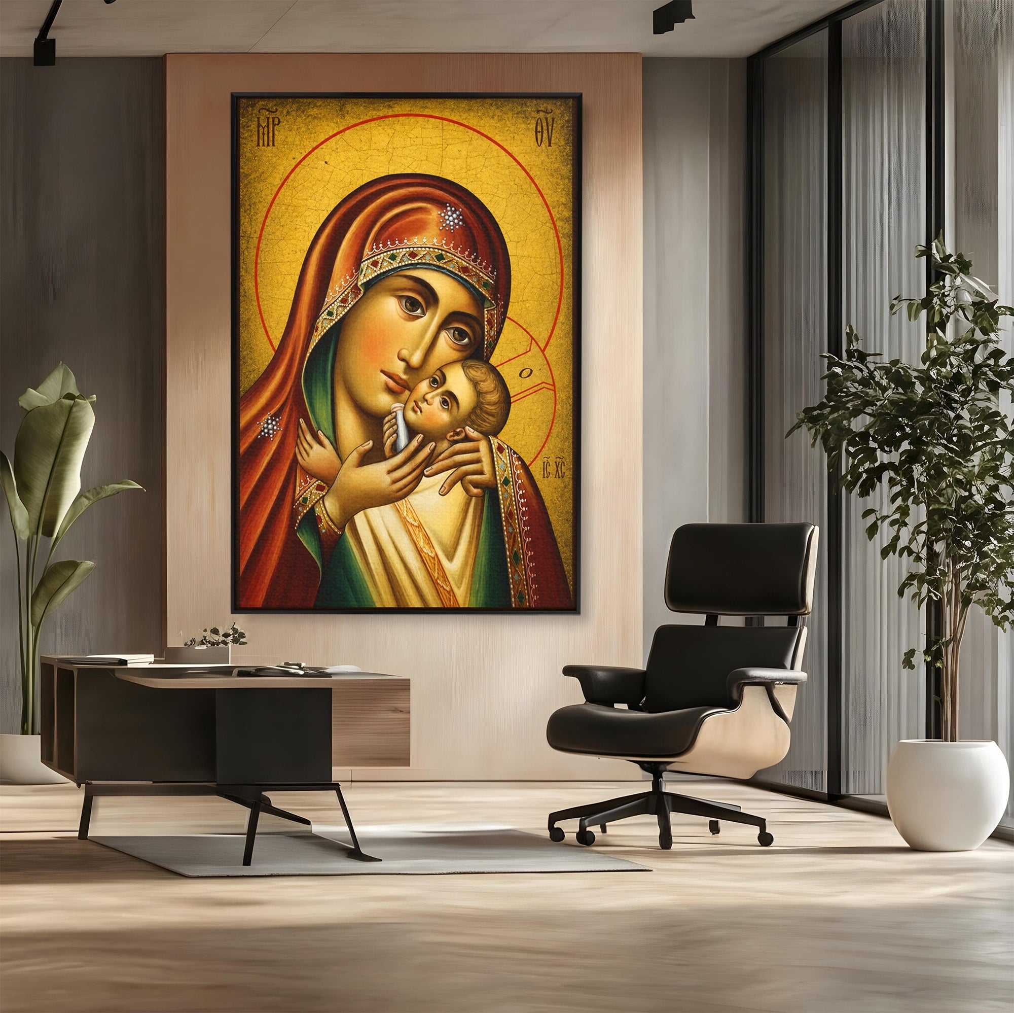 Tablou Canvas Premium LuxCanva® H1078, Icoana Maicii Domnului Kasperova, Icoana, Religie, Spiritualitate, Traditie, Dormitor, Culori Vibrante