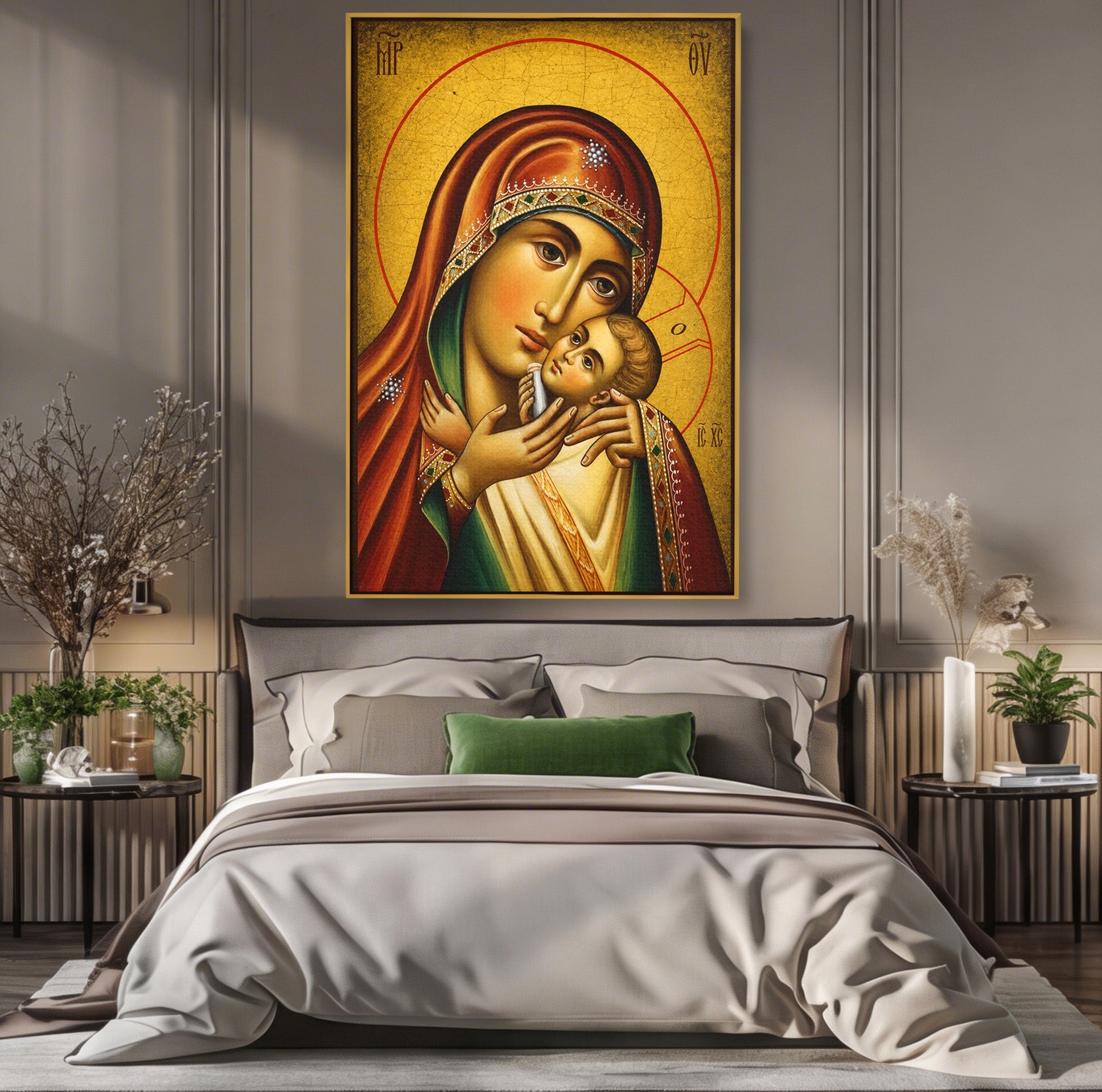 Tablou Canvas Premium LuxCanva® H1078, Icoana Maicii Domnului Kasperova, Icoana, Religie, Spiritualitate, Traditie, Dormitor, Culori Vibrante
