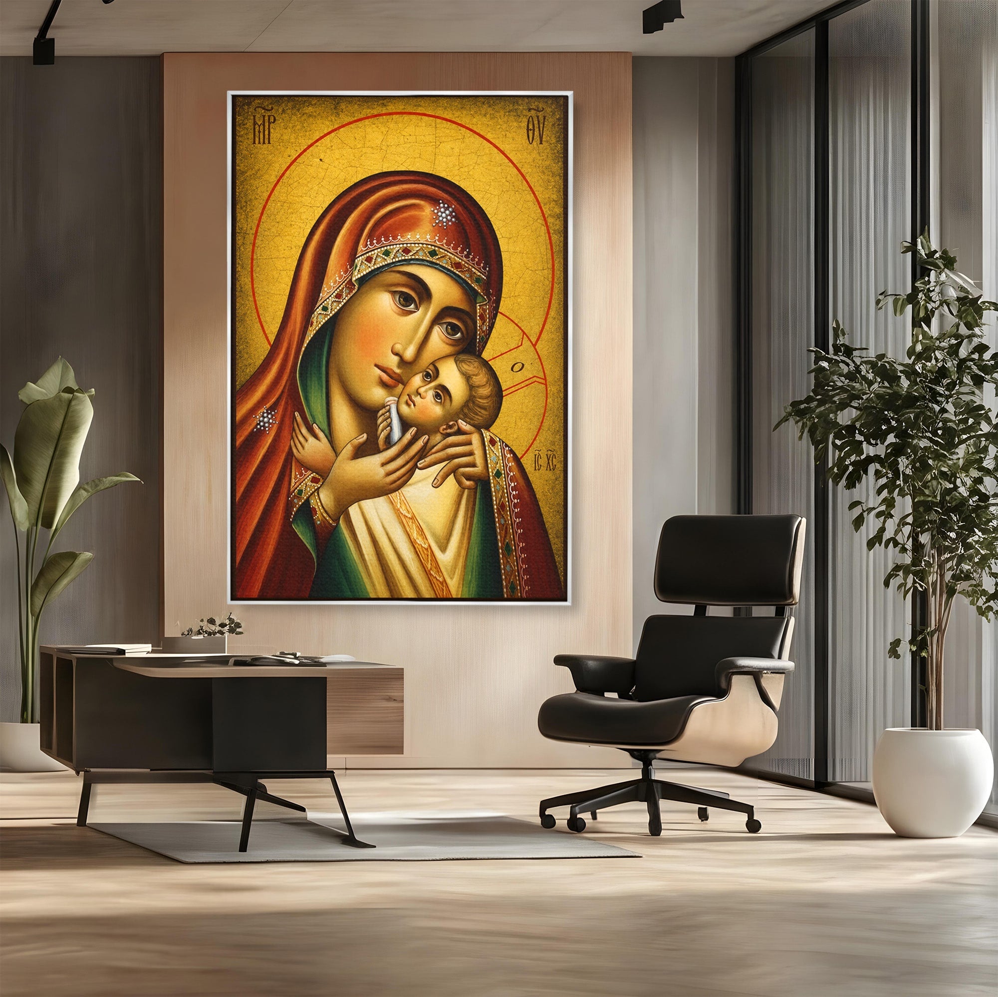 Tablou Canvas Premium LuxCanva® H1078, Icoana Maicii Domnului Kasperova, Icoana, Religie, Spiritualitate, Traditie, Dormitor, Culori Vibrante