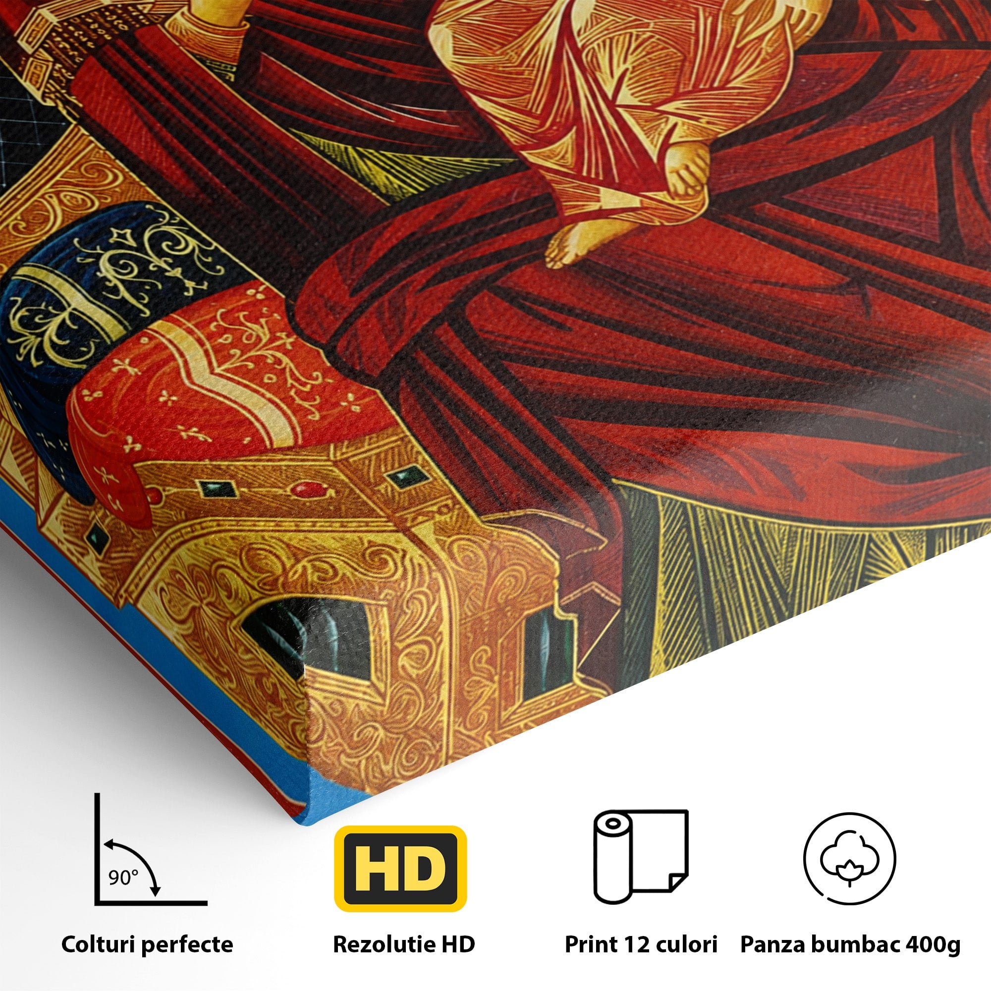 Tablou Canvas Premium LuxCanva® H1079, Maica Domnului Pantanassa, Icoana, Religie, Fecioara Maria, Ingeri, Dormitor, Birou, Culori Vibrante