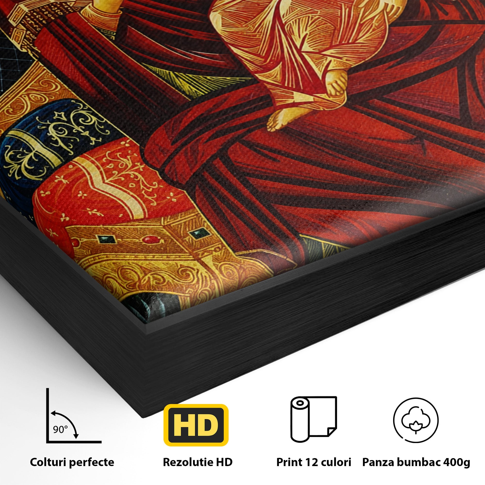 Tablou Canvas Premium LuxCanva® H1079, Maica Domnului Pantanassa, Icoana, Religie, Fecioara Maria, Ingeri, Dormitor, Birou, Culori Vibrante