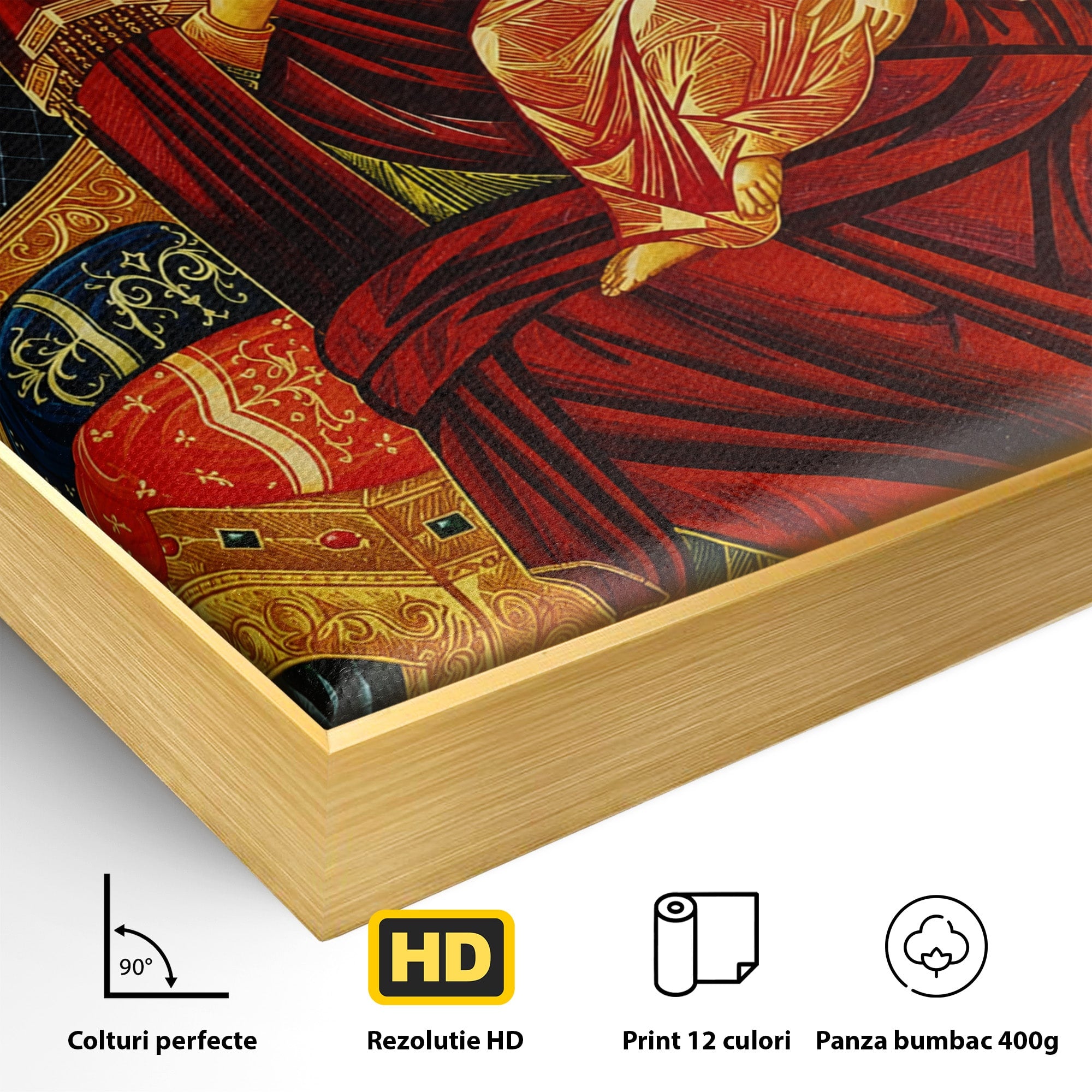 Tablou Canvas Premium LuxCanva® H1079, Maica Domnului Pantanassa, Icoana, Religie, Fecioara Maria, Ingeri, Dormitor, Birou, Culori Vibrante