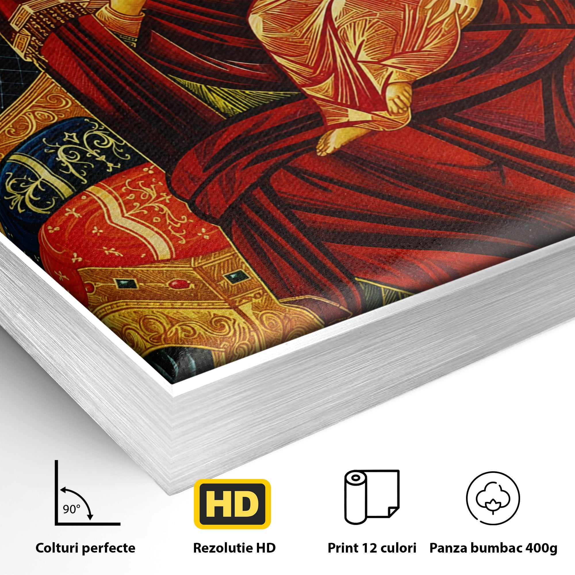 Tablou Canvas Premium LuxCanva® H1079, Maica Domnului Pantanassa, Icoana, Religie, Fecioara Maria, Ingeri, Dormitor, Birou, Culori Vibrante