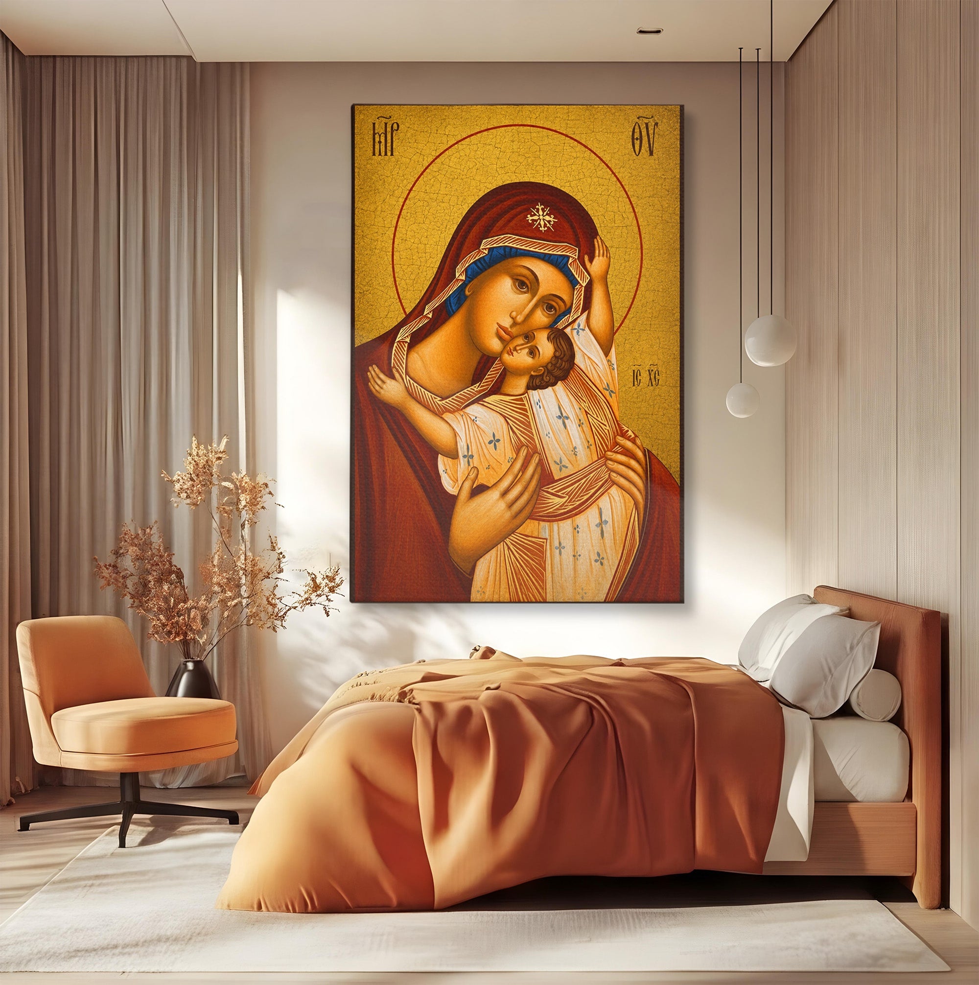 Tablou Canvas Premium LuxCanva® H1080, Icoana de Rugaciune Maica Domnului Paramythia, Icoana, Religie, Spiritualitate, Traditie, Living, Dormitor, Culori Vibrante