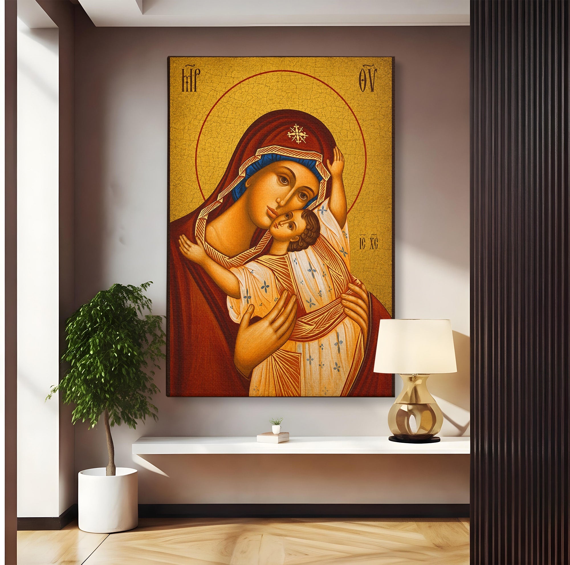 Tablou Canvas Premium LuxCanva® H1080, Icoana de Rugaciune Maica Domnului Paramythia, Icoana, Religie, Spiritualitate, Traditie, Living, Dormitor, Culori Vibrante