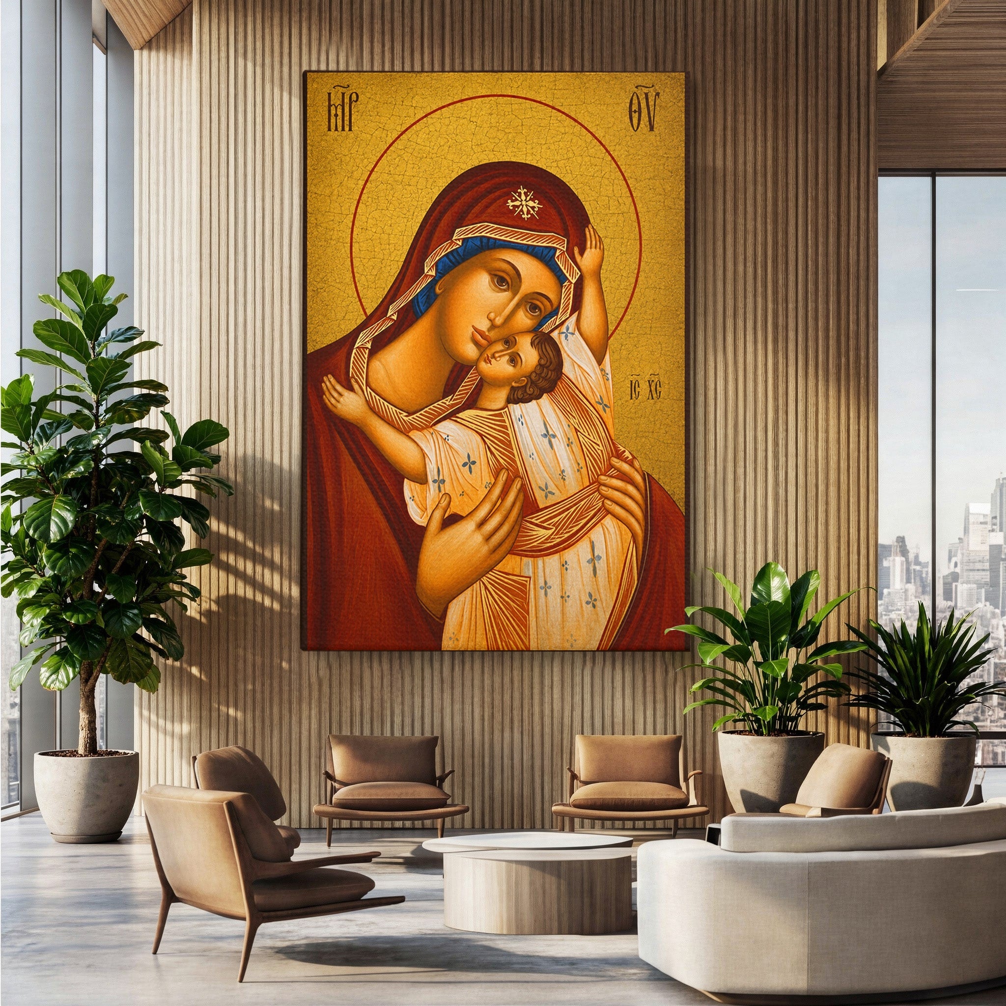 Tablou Canvas Premium LuxCanva® H1080, Icoana de Rugaciune Maica Domnului Paramythia, Icoana, Religie, Spiritualitate, Traditie, Living, Dormitor, Culori Vibrante