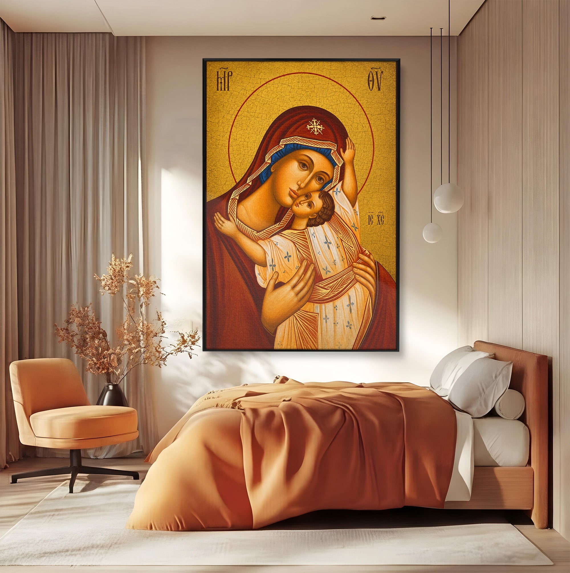 Tablou Canvas Premium LuxCanva® H1080, Icoana de Rugaciune Maica Domnului Paramythia, Icoana, Religie, Spiritualitate, Traditie, Living, Dormitor, Culori Vibrante