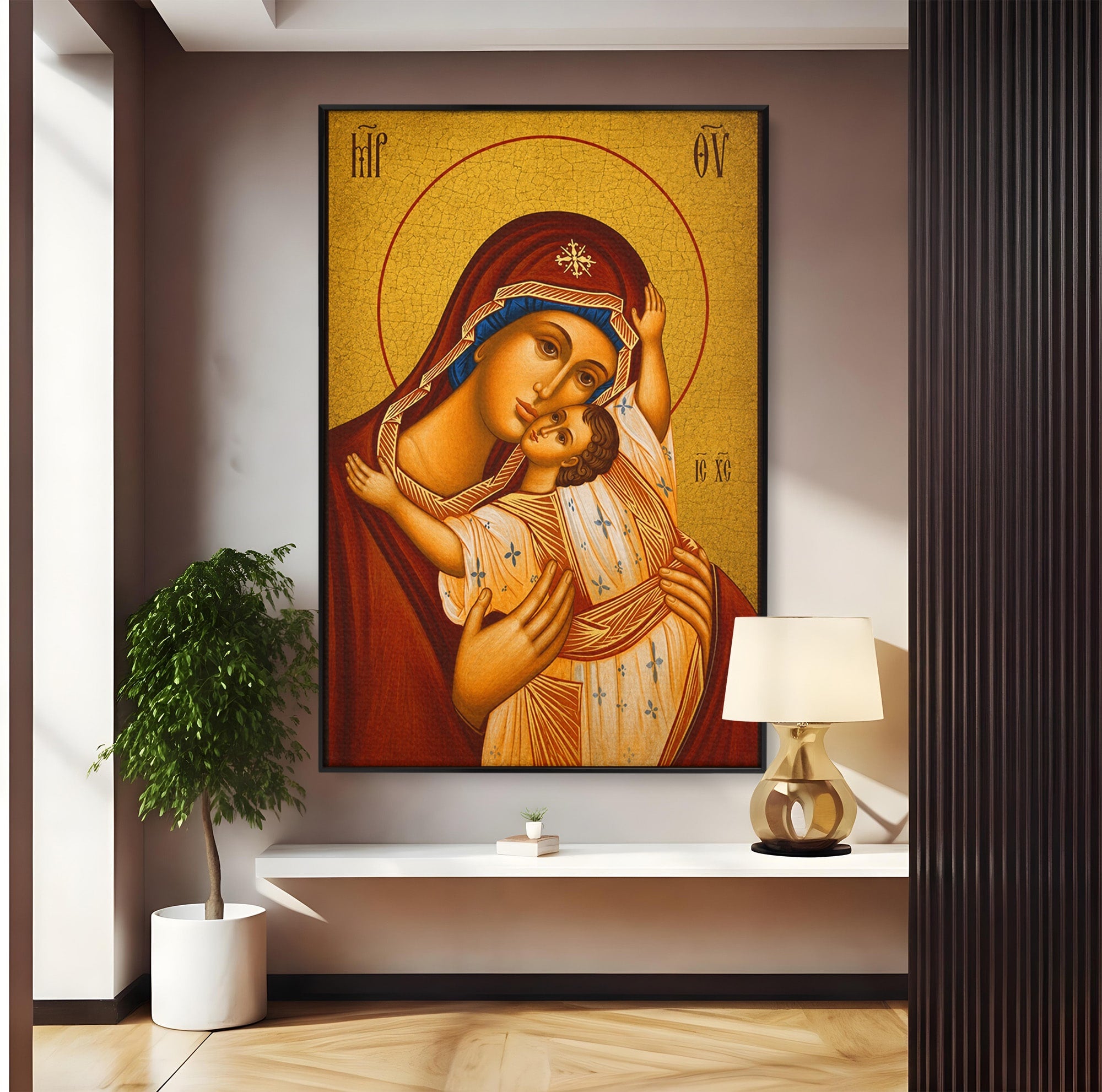 Tablou Canvas Premium LuxCanva® H1080, Icoana de Rugaciune Maica Domnului Paramythia, Icoana, Religie, Spiritualitate, Traditie, Living, Dormitor, Culori Vibrante