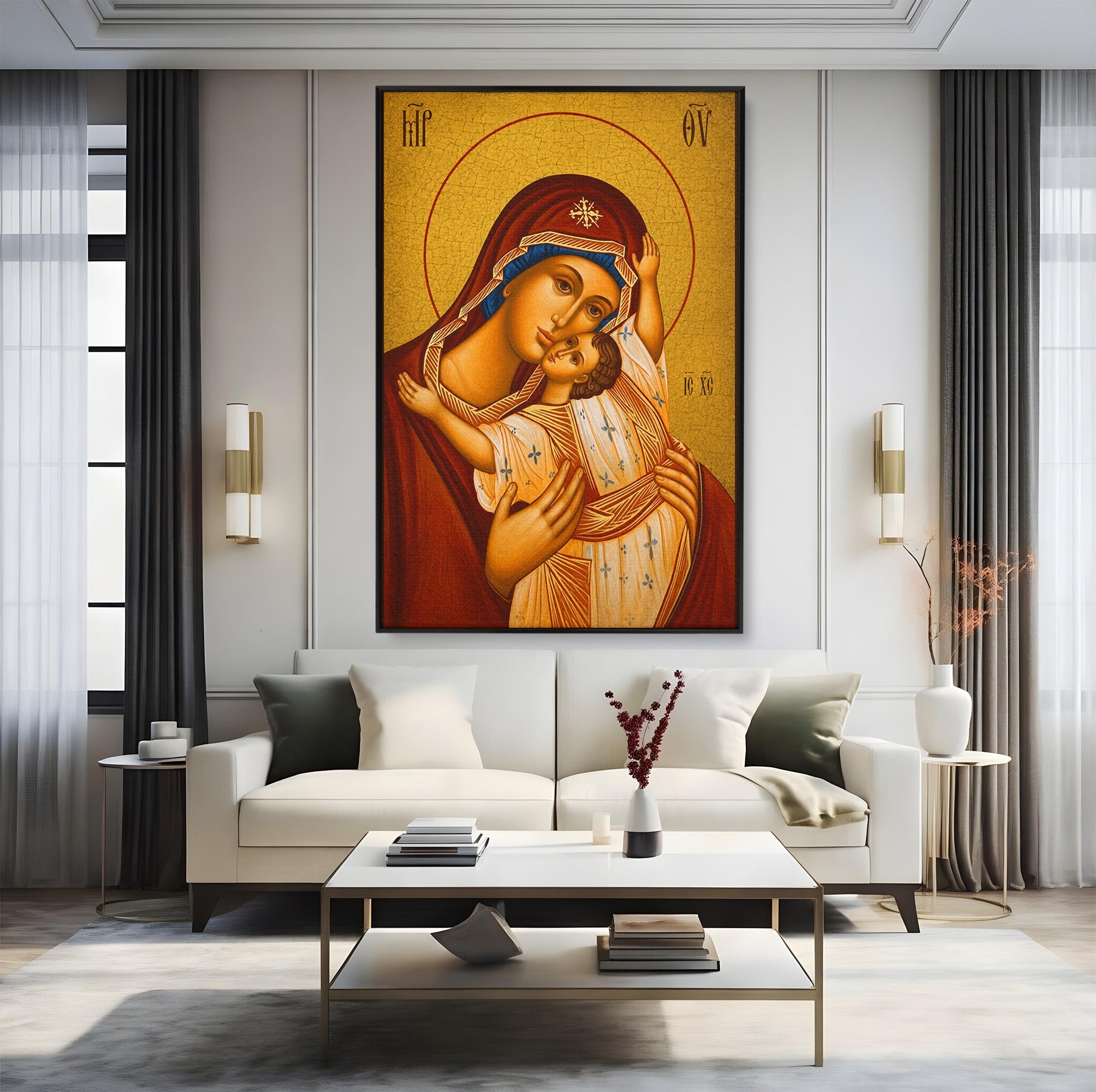 Tablou Canvas Premium LuxCanva® H1080, Icoana de Rugaciune Maica Domnului Paramythia, Icoana, Religie, Spiritualitate, Traditie, Living, Dormitor, Culori Vibrante