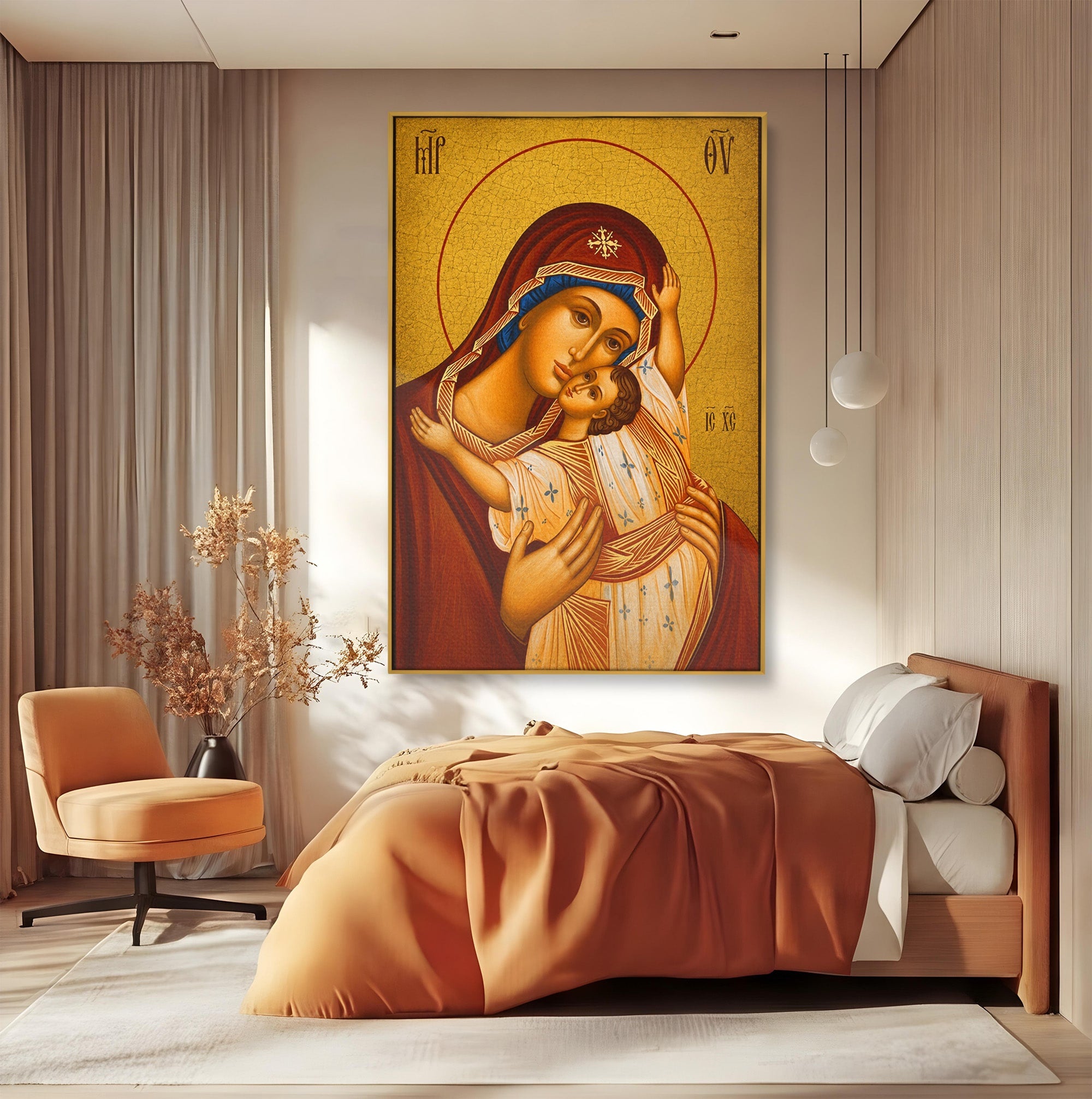 Tablou Canvas Premium LuxCanva® H1080, Icoana de Rugaciune Maica Domnului Paramythia, Icoana, Religie, Spiritualitate, Traditie, Living, Dormitor, Culori Vibrante