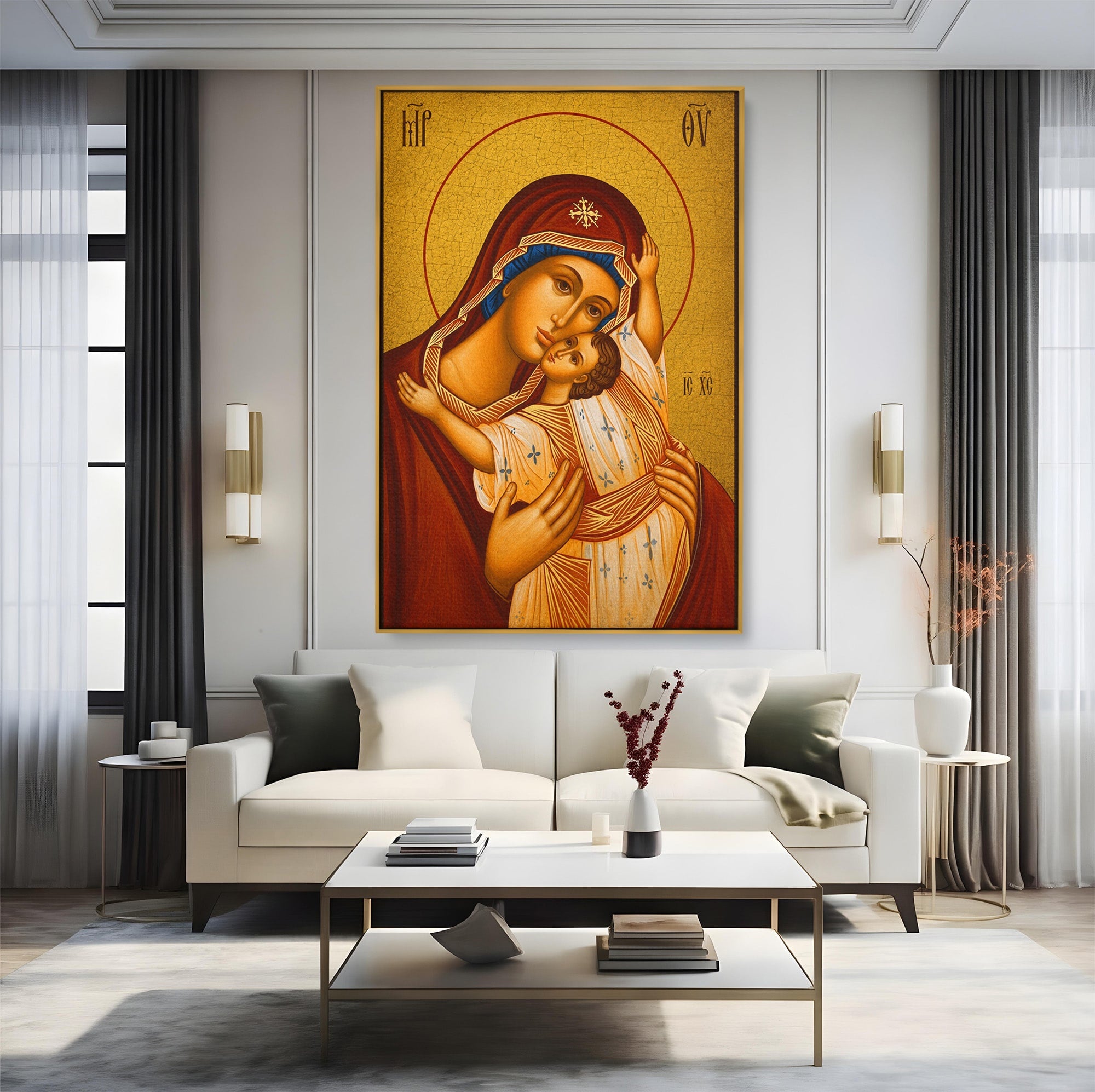 Tablou Canvas Premium LuxCanva® H1080, Icoana de Rugaciune Maica Domnului Paramythia, Icoana, Religie, Spiritualitate, Traditie, Living, Dormitor, Culori Vibrante