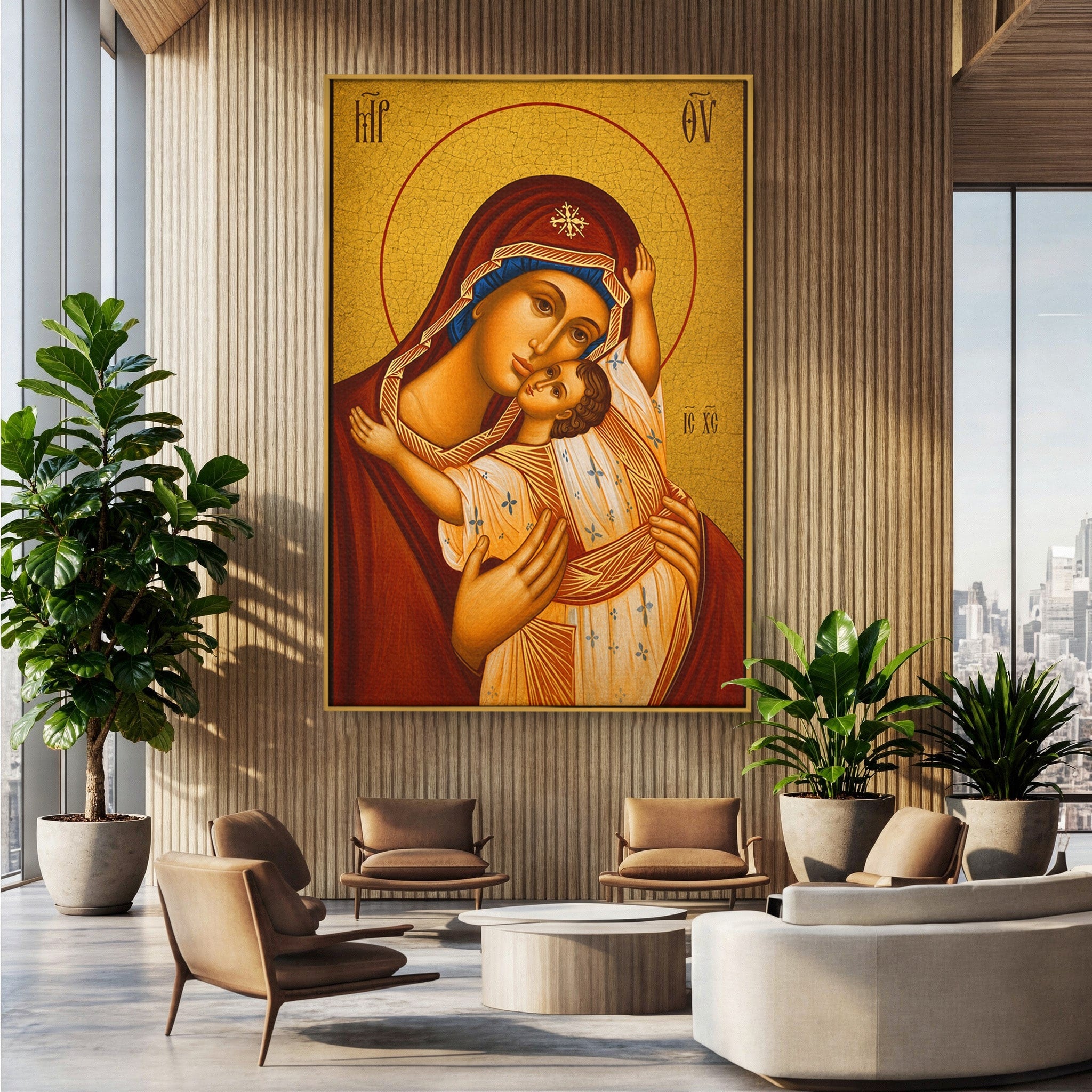 Tablou Canvas Premium LuxCanva® H1080, Icoana de Rugaciune Maica Domnului Paramythia, Icoana, Religie, Spiritualitate, Traditie, Living, Dormitor, Culori Vibrante