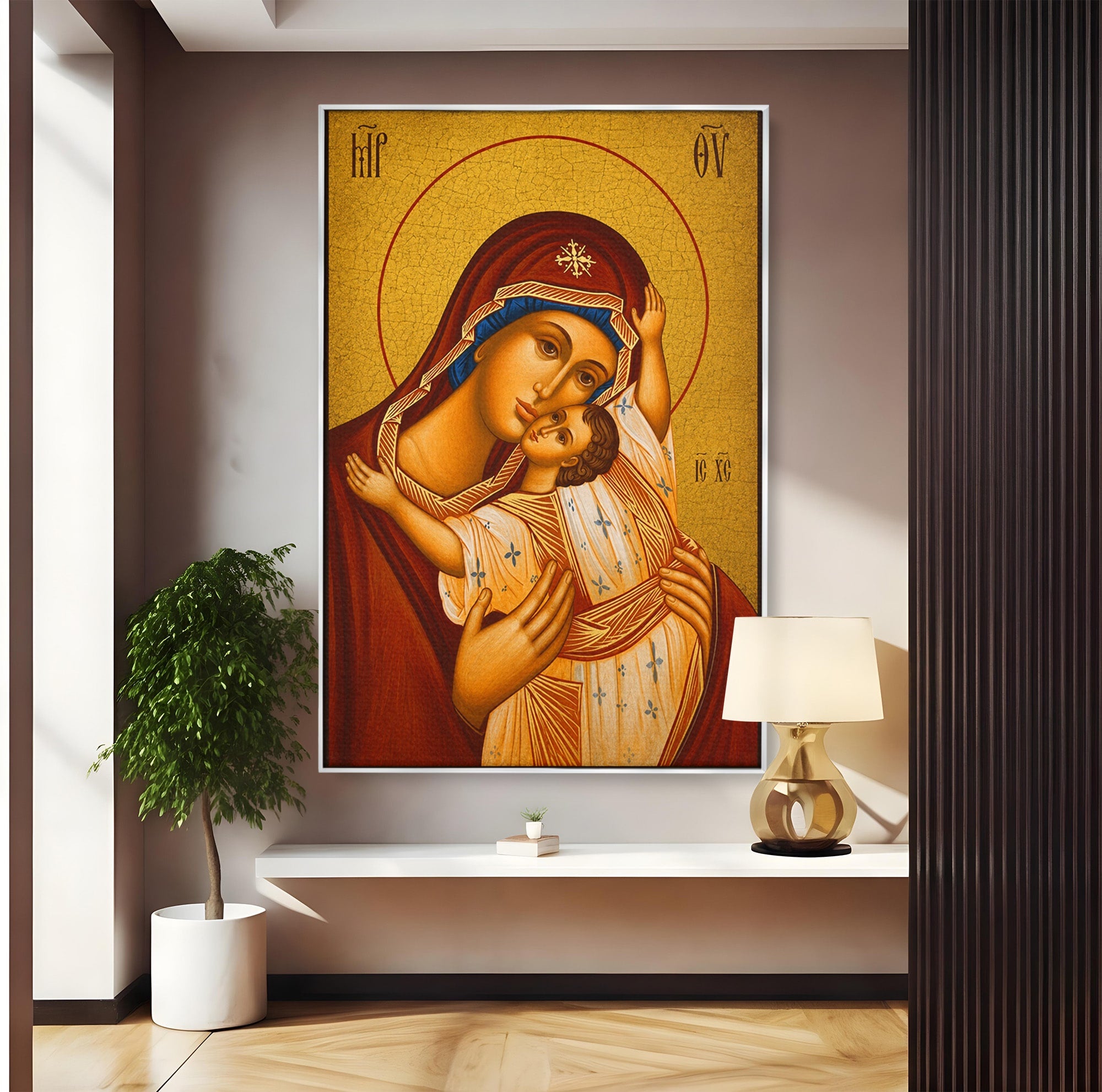 Tablou Canvas Premium LuxCanva® H1080, Icoana de Rugaciune Maica Domnului Paramythia, Icoana, Religie, Spiritualitate, Traditie, Living, Dormitor, Culori Vibrante