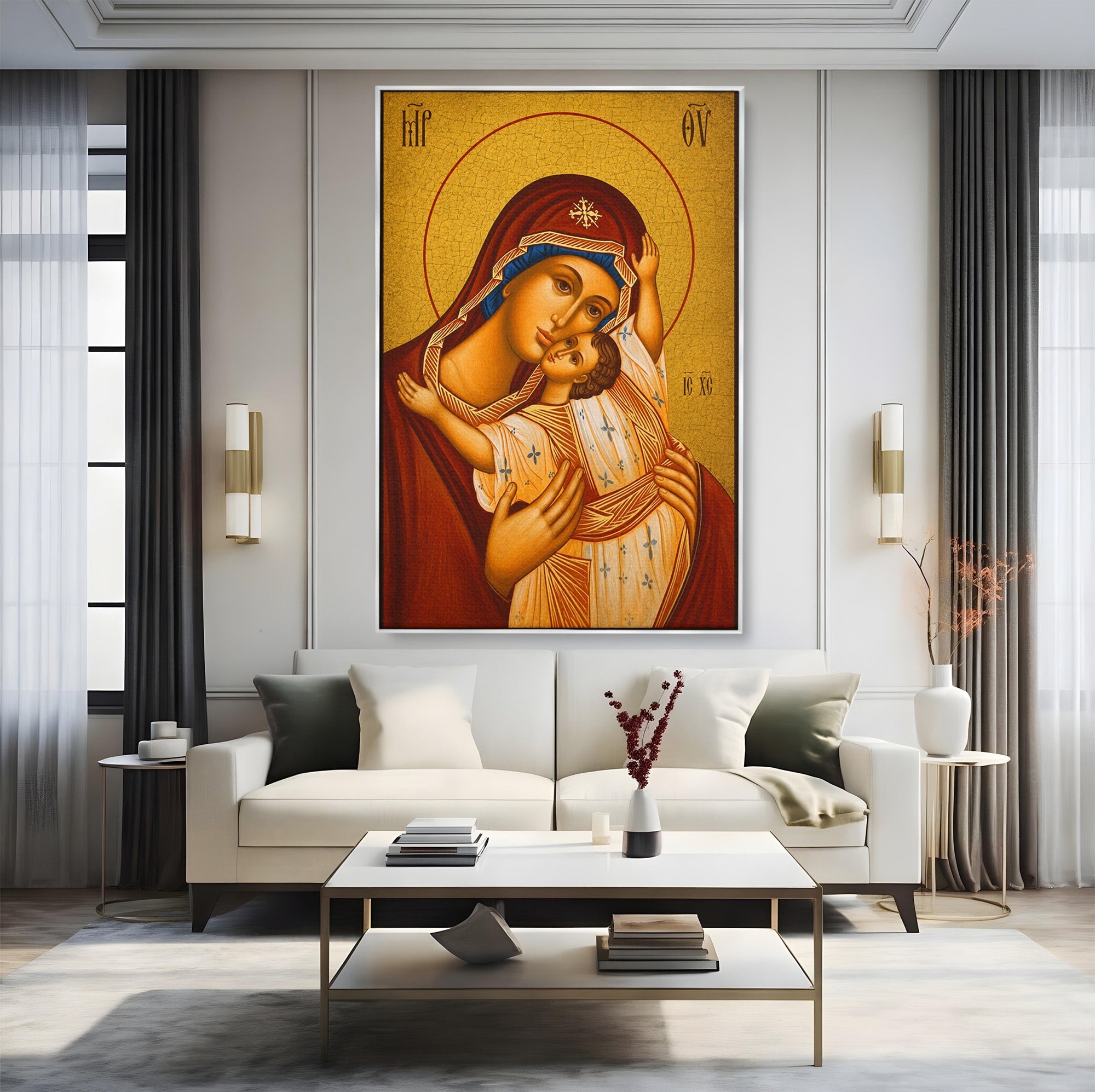 Tablou Canvas Premium LuxCanva® H1080, Icoana de Rugaciune Maica Domnului Paramythia, Icoana, Religie, Spiritualitate, Traditie, Living, Dormitor, Culori Vibrante