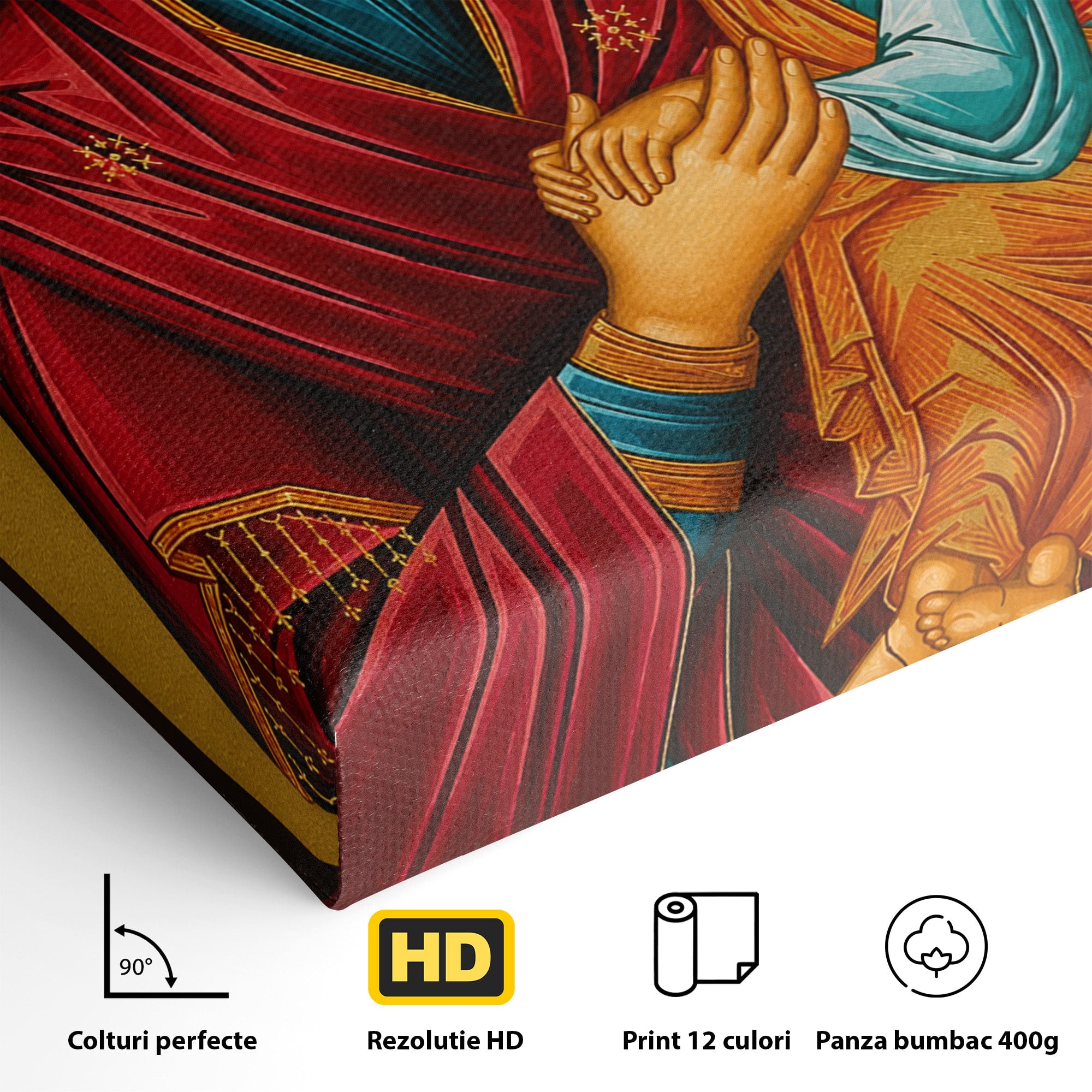 Tablou Canvas Premium LuxCanva® H1081, Icoana Ortodoxa Facatoare de Minuni, Icoana, Religie, Fecioara Maria, Spiritualitate, Dormitor, Culori Vibrante