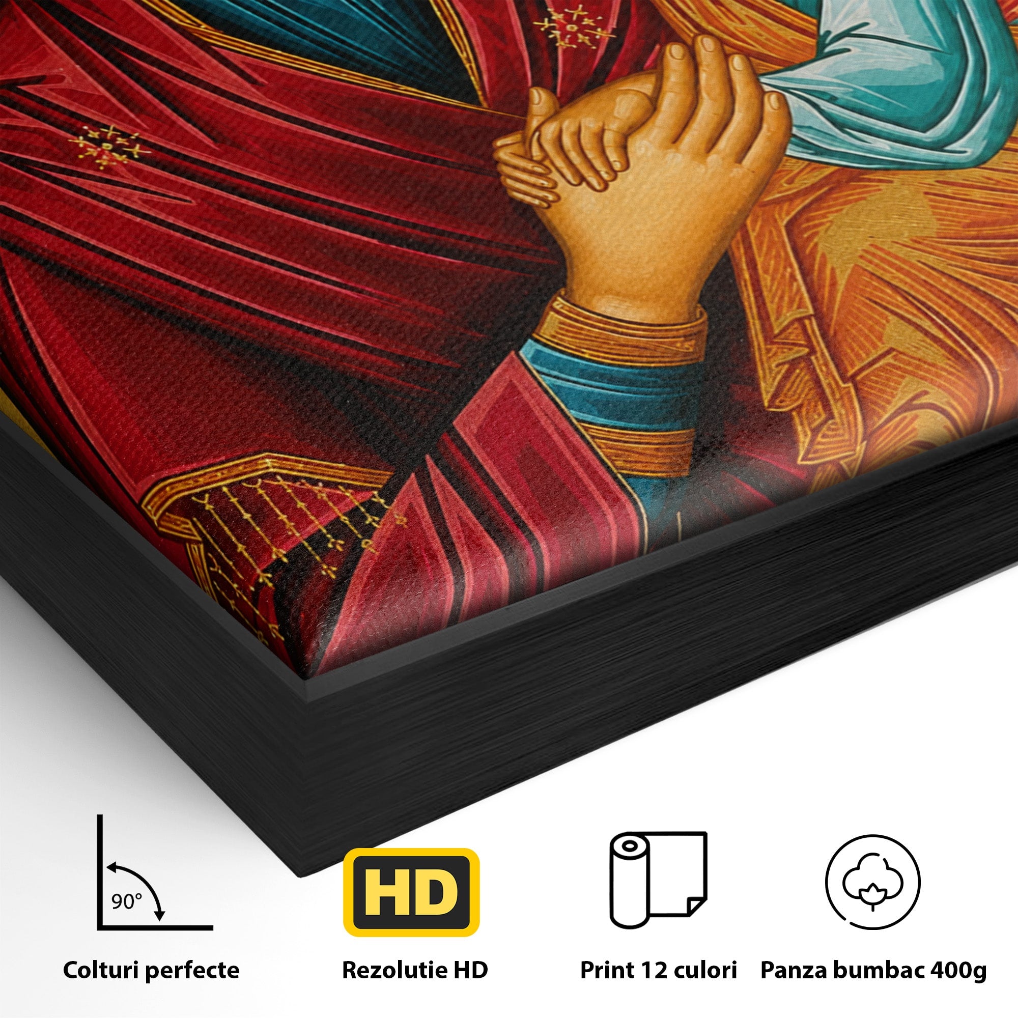 Tablou Canvas Premium LuxCanva® H1081, Icoana Ortodoxa Facatoare de Minuni, Icoana, Religie, Fecioara Maria, Spiritualitate, Dormitor, Culori Vibrante