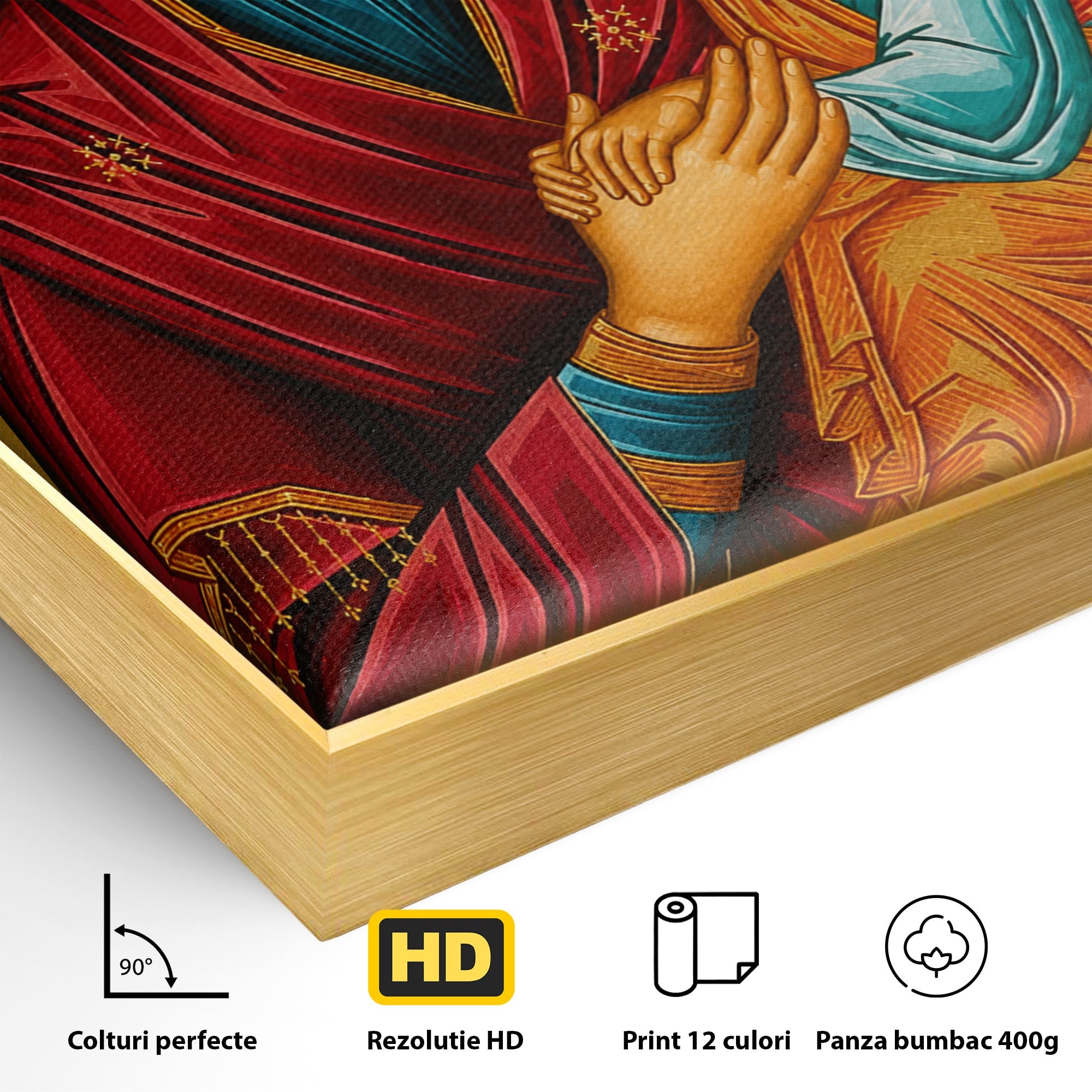 Tablou Canvas Premium LuxCanva® H1081, Icoana Ortodoxa Facatoare de Minuni, Icoana, Religie, Fecioara Maria, Spiritualitate, Dormitor, Culori Vibrante