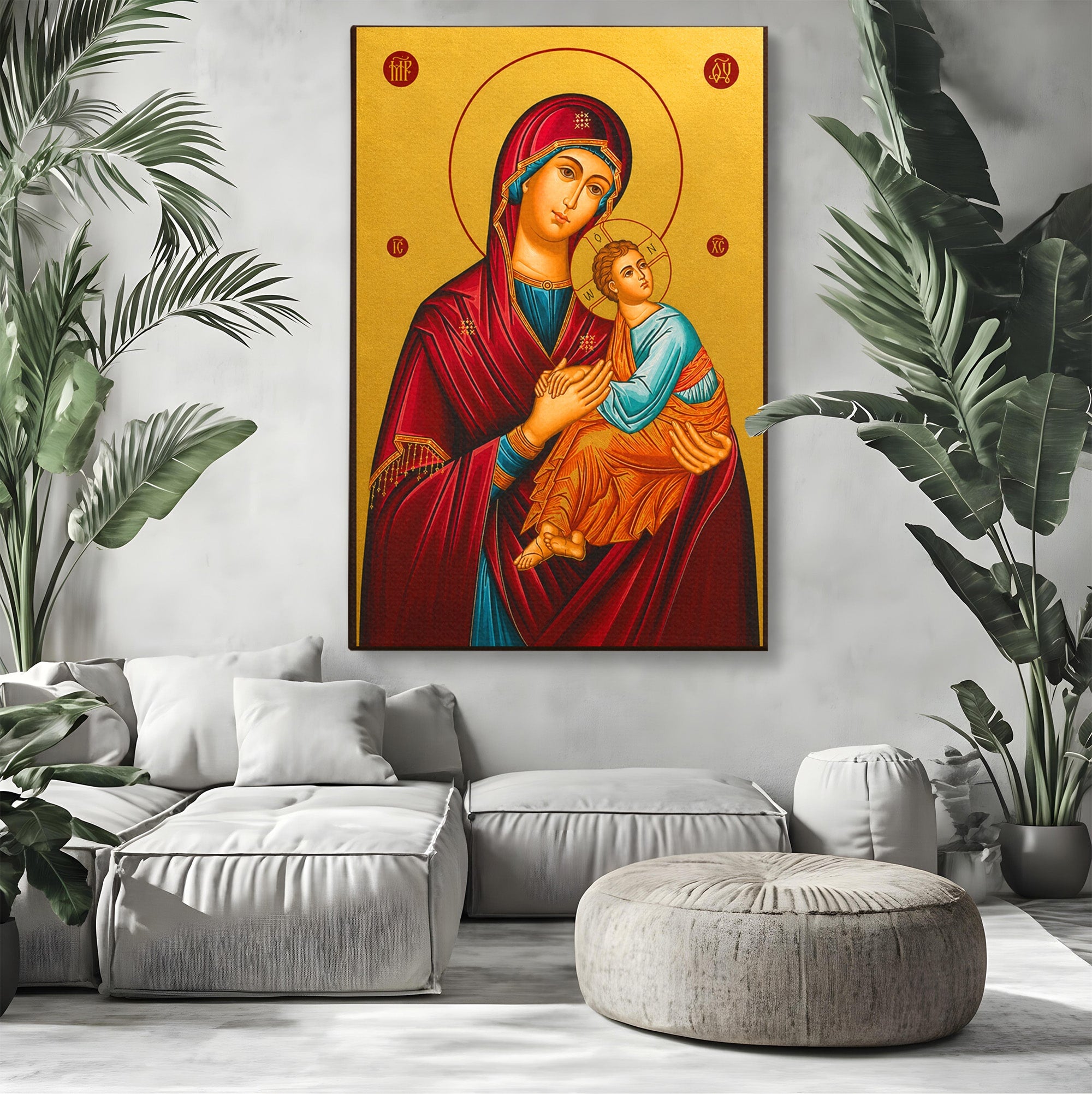 Tablou Canvas Premium LuxCanva® H1081, Icoana Ortodoxa Facatoare de Minuni, Icoana, Religie, Fecioara Maria, Spiritualitate, Dormitor, Culori Vibrante