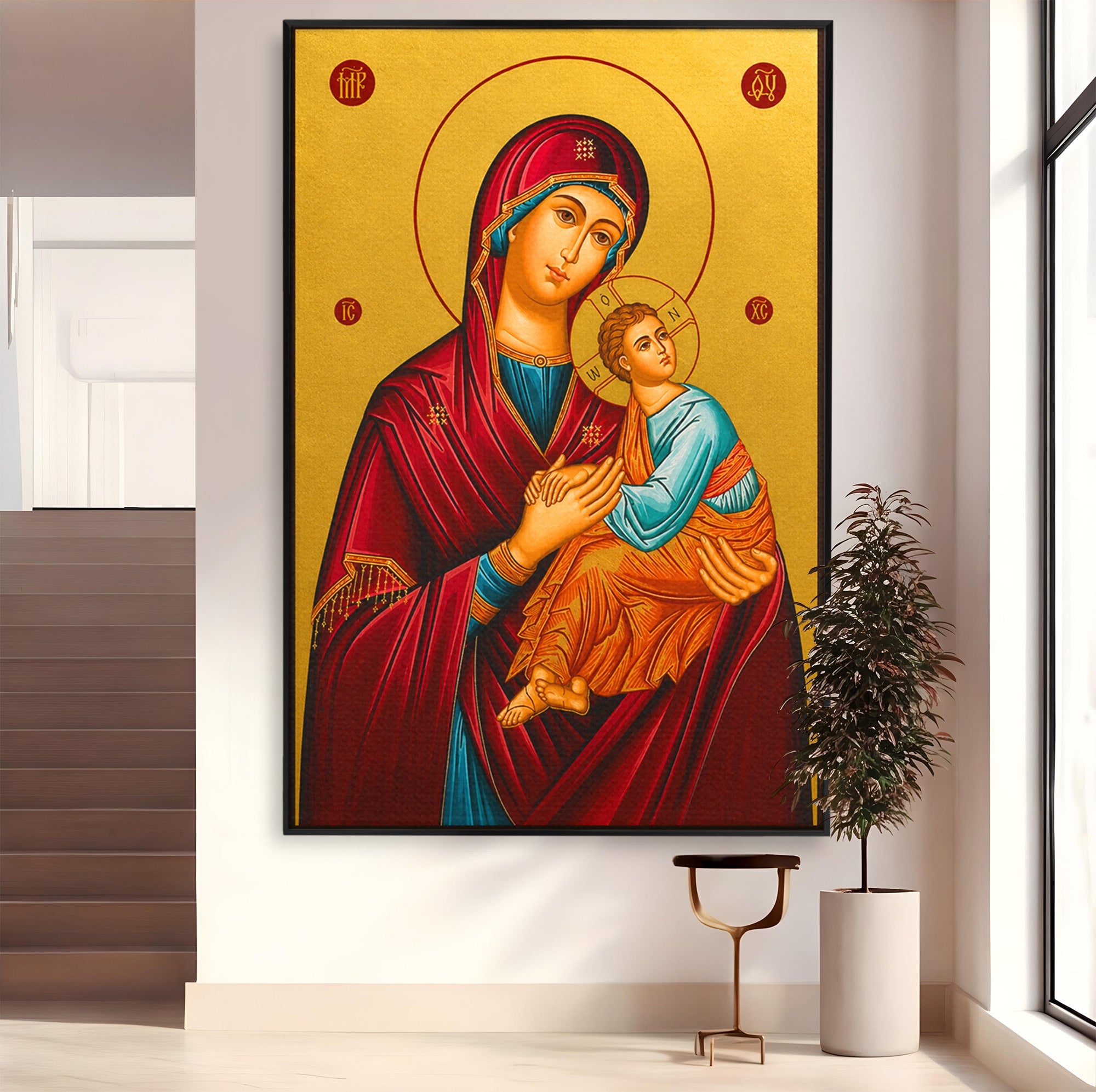 Tablou Canvas Premium LuxCanva® H1081, Icoana Ortodoxa Facatoare de Minuni, Icoana, Religie, Fecioara Maria, Spiritualitate, Dormitor, Culori Vibrante