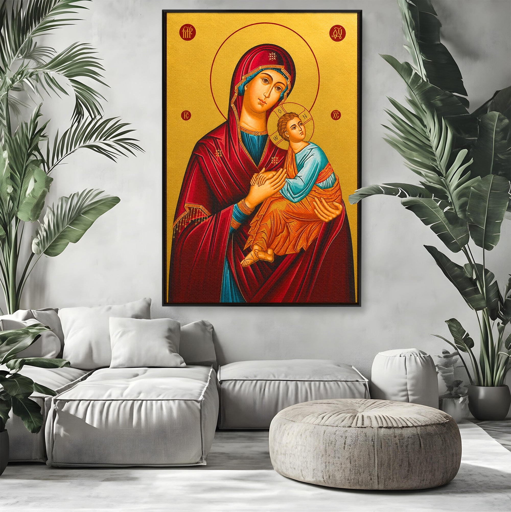 Tablou Canvas Premium LuxCanva® H1081, Icoana Ortodoxa Facatoare de Minuni, Icoana, Religie, Fecioara Maria, Spiritualitate, Dormitor, Culori Vibrante