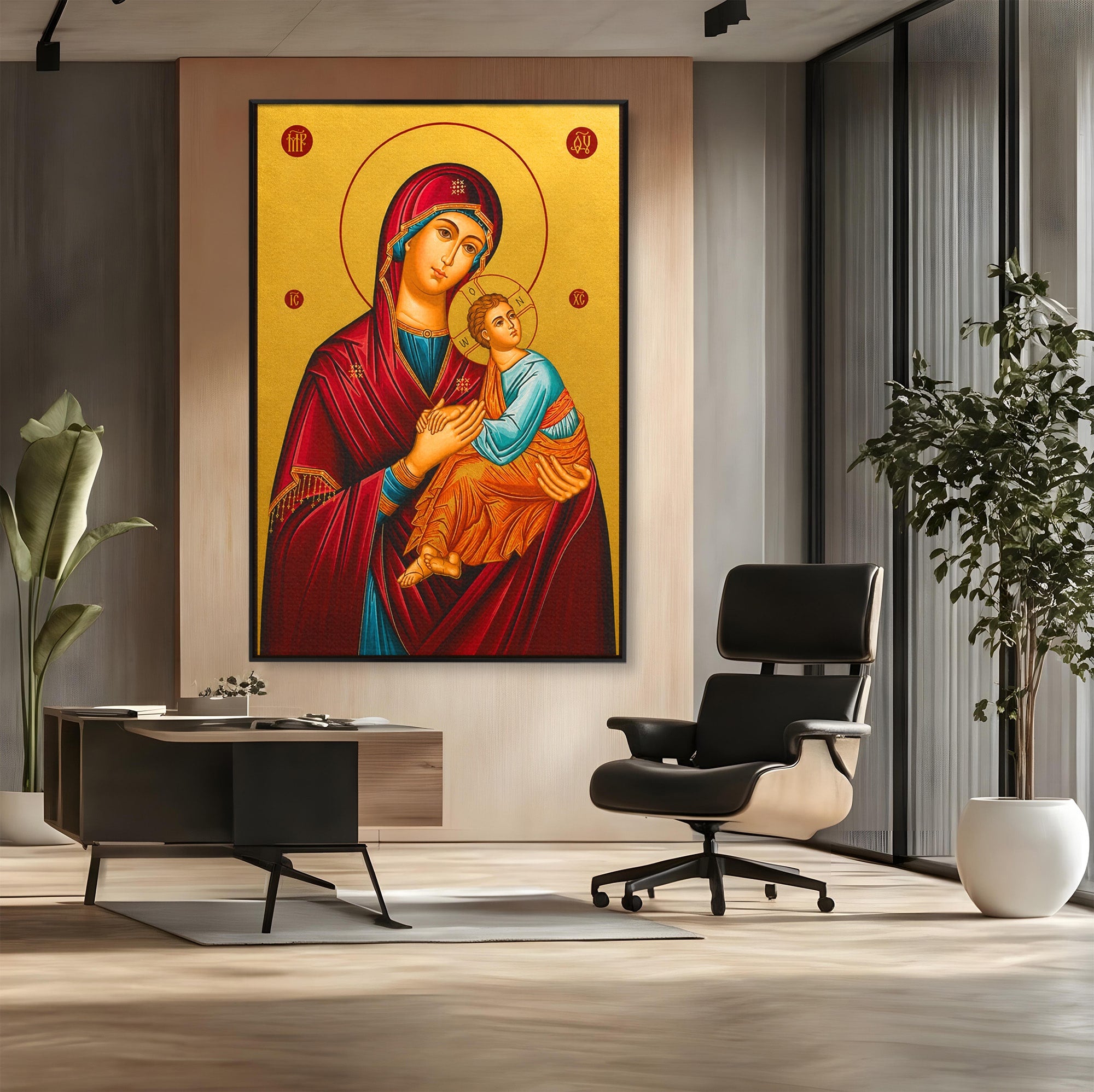 Tablou Canvas Premium LuxCanva® H1081, Icoana Ortodoxa Facatoare de Minuni, Icoana, Religie, Fecioara Maria, Spiritualitate, Dormitor, Culori Vibrante