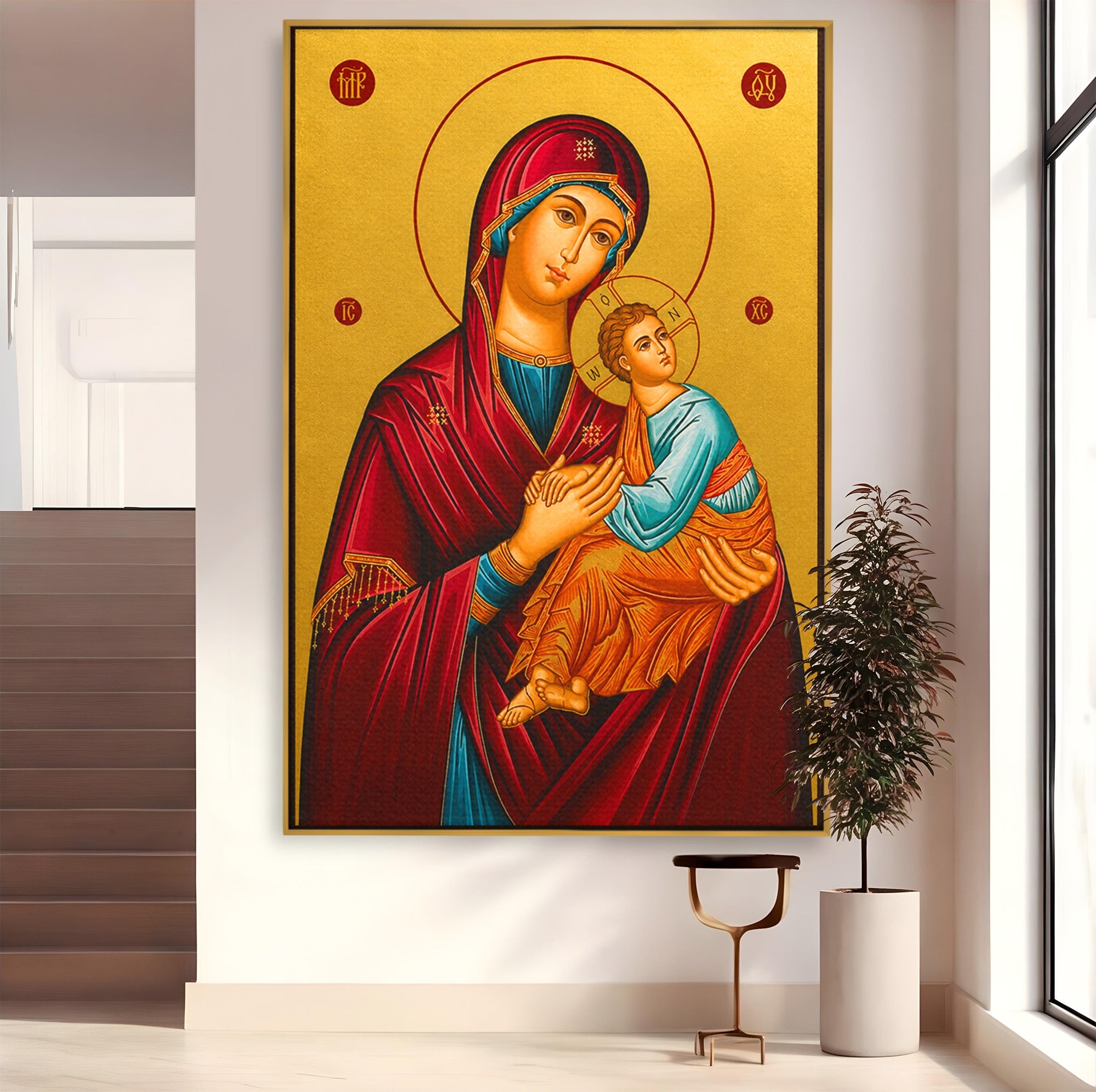 Tablou Canvas Premium LuxCanva® H1081, Icoana Ortodoxa Facatoare de Minuni, Icoana, Religie, Fecioara Maria, Spiritualitate, Dormitor, Culori Vibrante