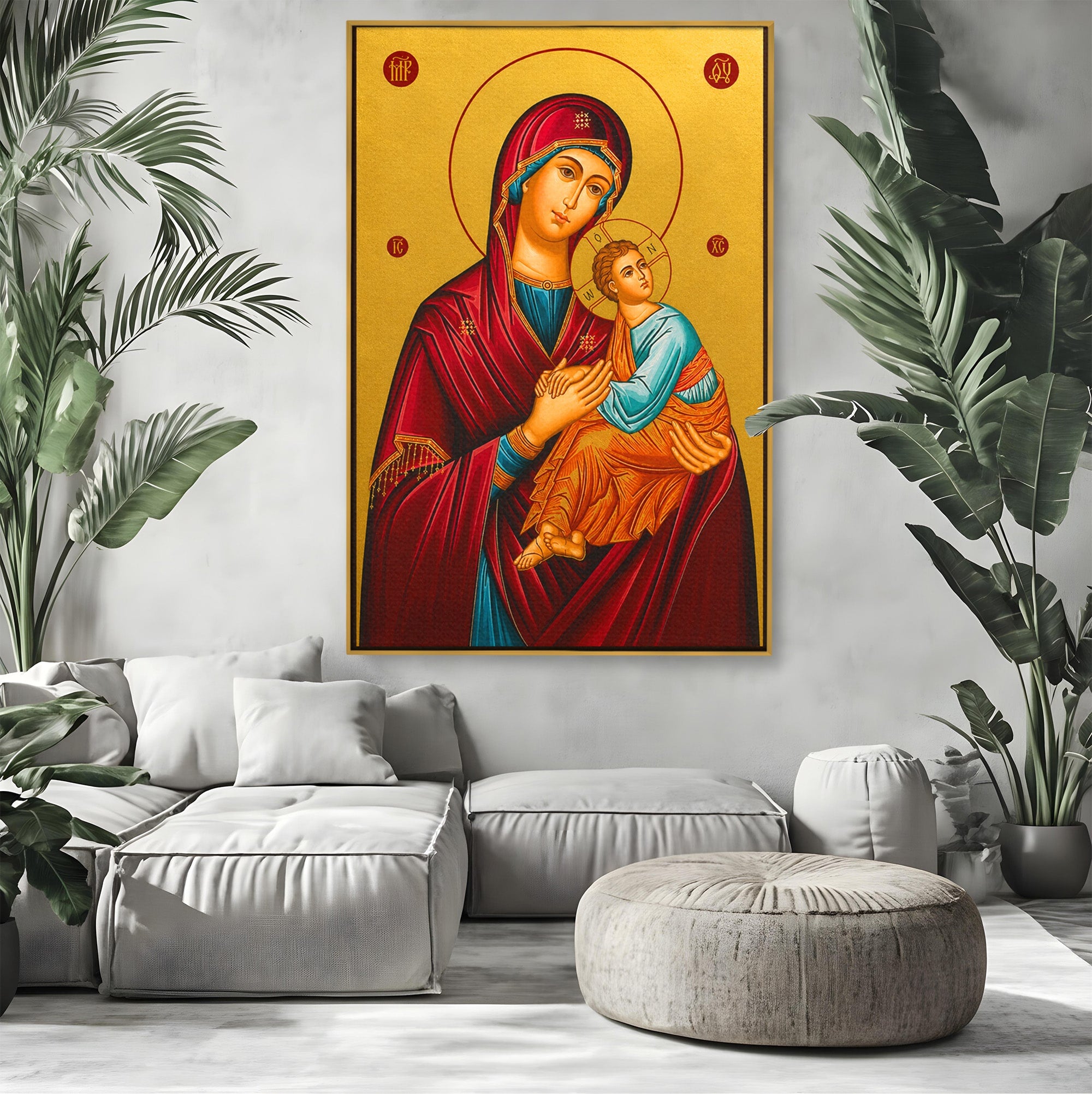 Tablou Canvas Premium LuxCanva® H1081, Icoana Ortodoxa Facatoare de Minuni, Icoana, Religie, Fecioara Maria, Spiritualitate, Dormitor, Culori Vibrante