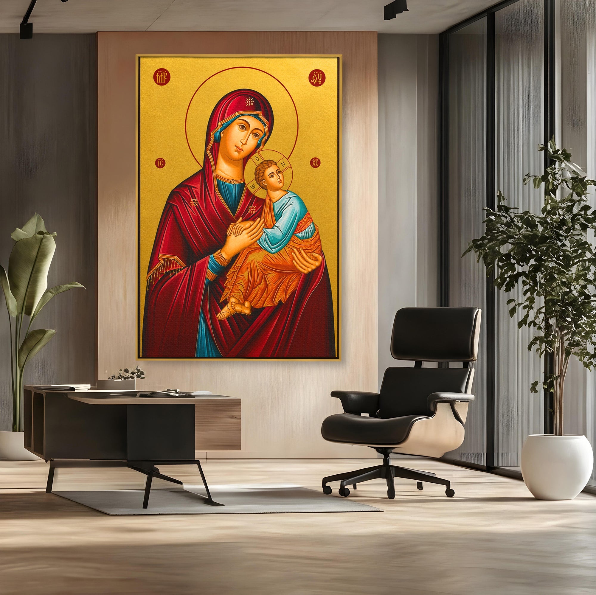 Tablou Canvas Premium LuxCanva® H1081, Icoana Ortodoxa Facatoare de Minuni, Icoana, Religie, Fecioara Maria, Spiritualitate, Dormitor, Culori Vibrante