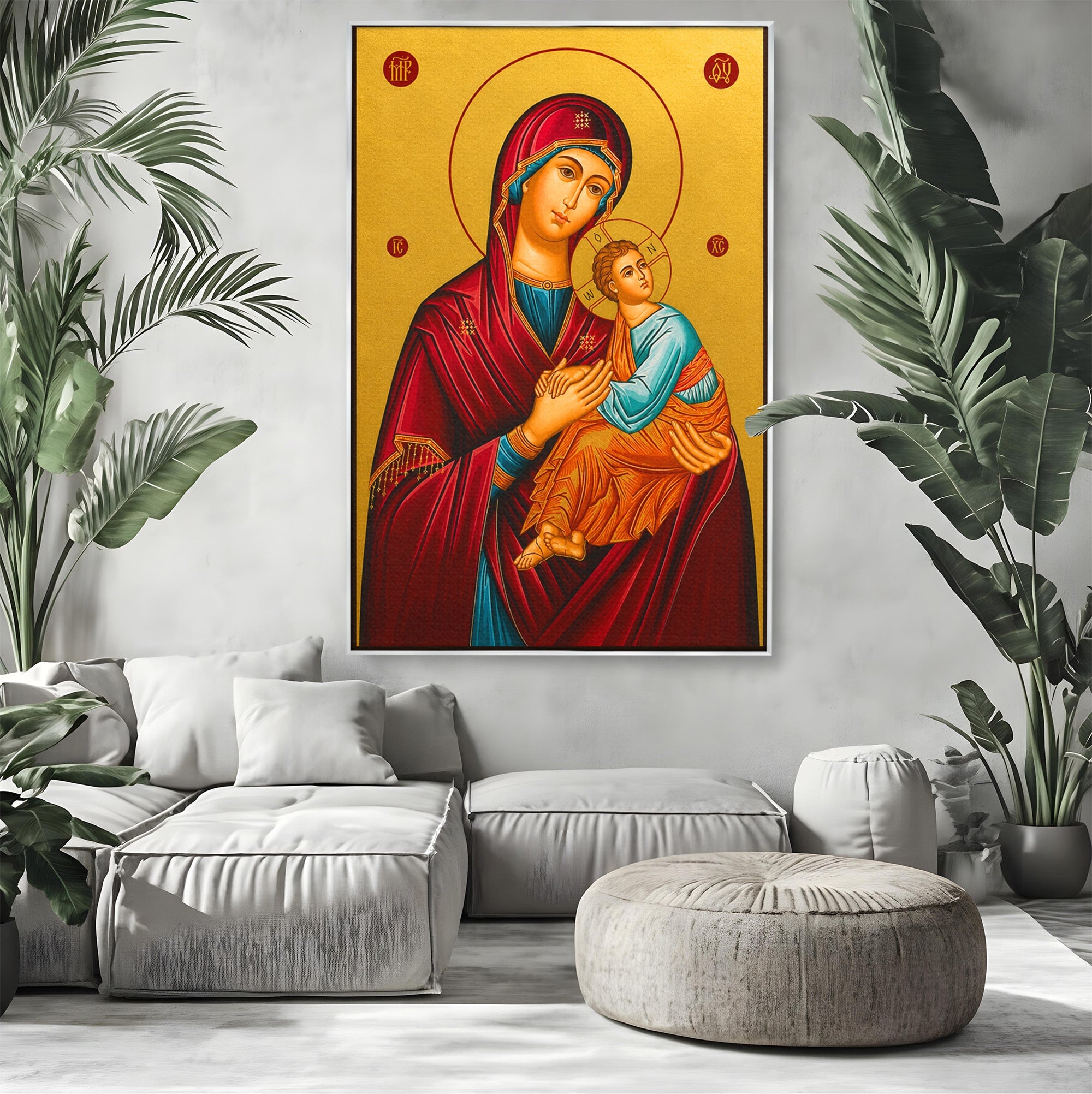 Tablou Canvas Premium LuxCanva® H1081, Icoana Ortodoxa Facatoare de Minuni, Icoana, Religie, Fecioara Maria, Spiritualitate, Dormitor, Culori Vibrante
