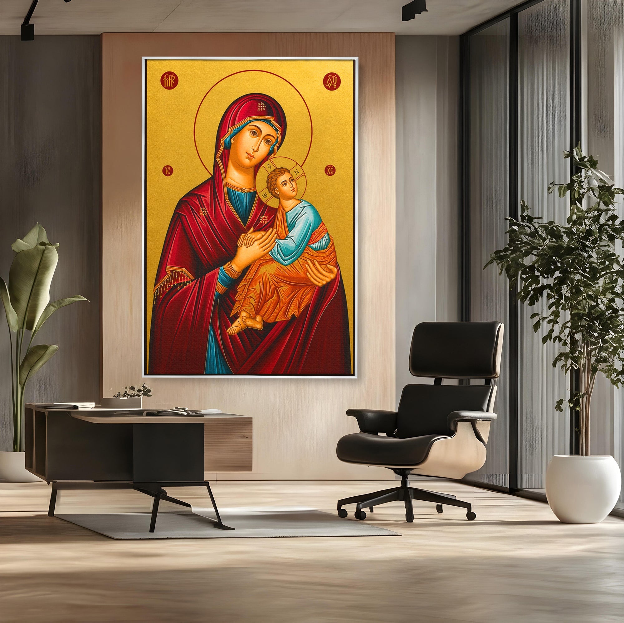 Tablou Canvas Premium LuxCanva® H1081, Icoana Ortodoxa Facatoare de Minuni, Icoana, Religie, Fecioara Maria, Spiritualitate, Dormitor, Culori Vibrante
