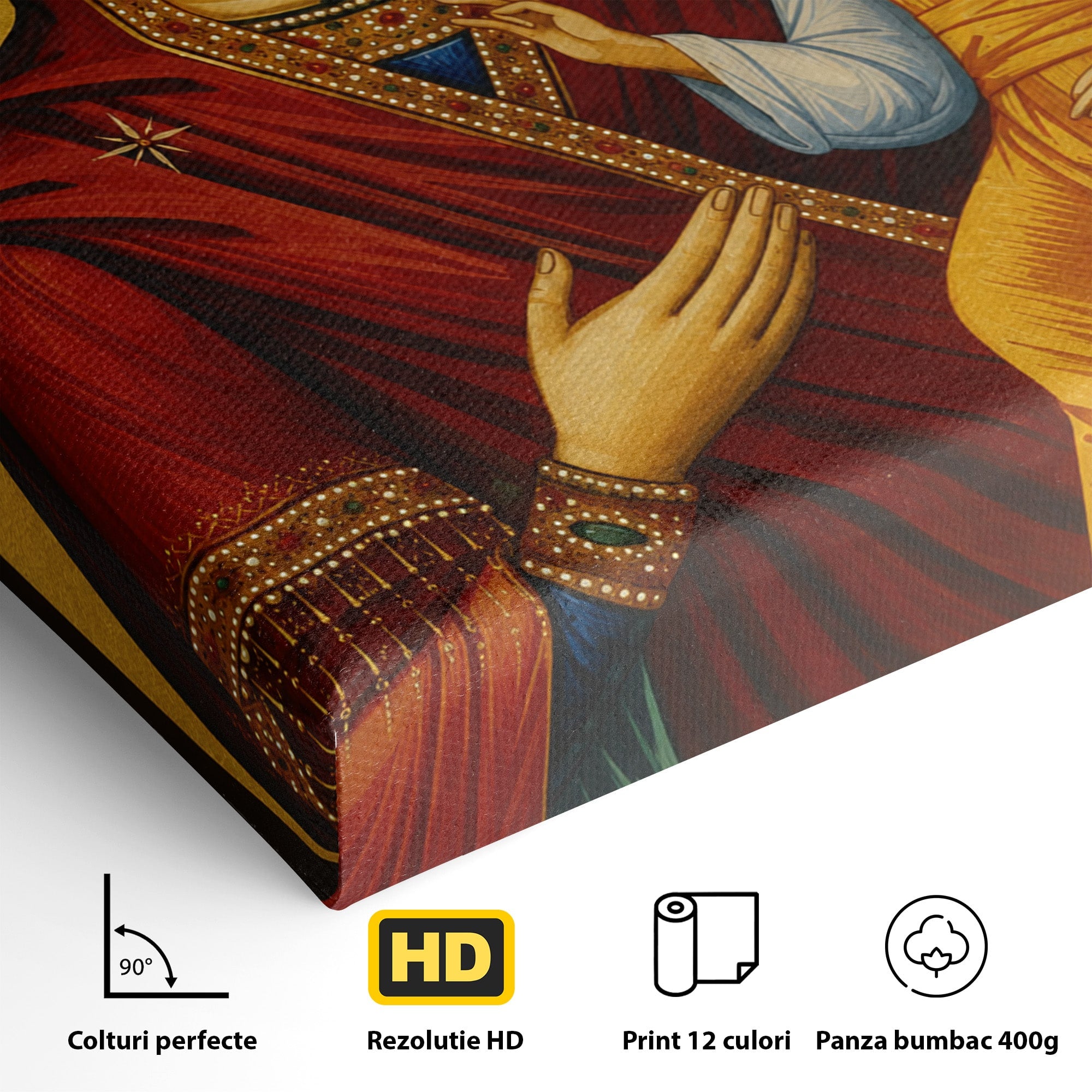 Tablou Canvas Premium LuxCanva® H1082, Icoana Maicii Domnului Portarita, Icoana, Religie, Bizantin, Arta Sacra, Dormitor, Hol, Culori Vibrante