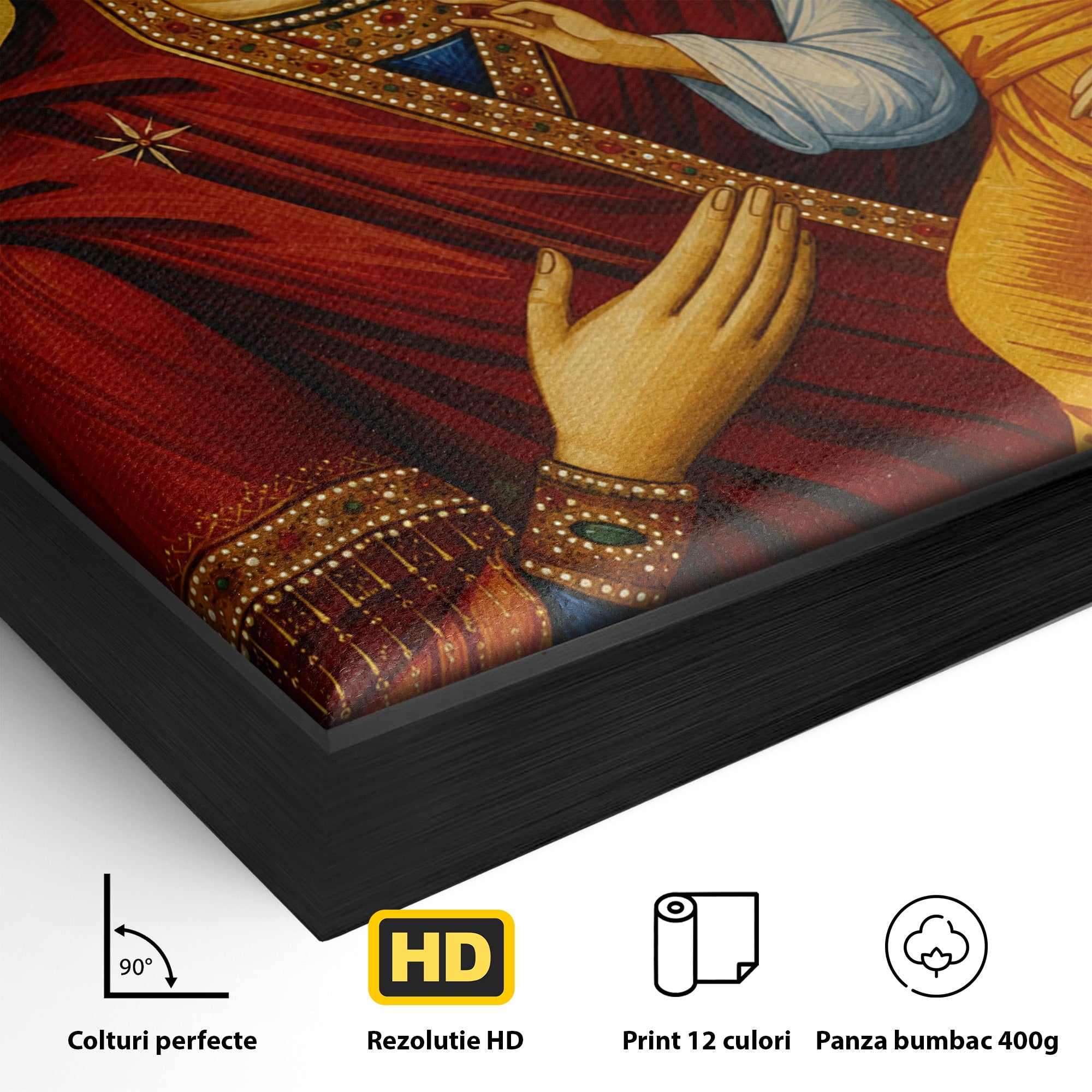 Tablou Canvas Premium LuxCanva® H1082, Icoana Maicii Domnului Portarita, Icoana, Religie, Bizantin, Arta Sacra, Dormitor, Hol, Culori Vibrante