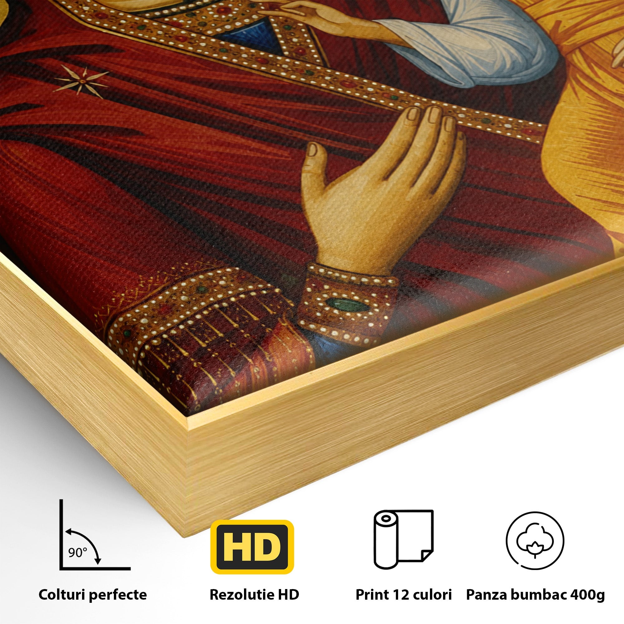 Tablou Canvas Premium LuxCanva® H1082, Icoana Maicii Domnului Portarita, Icoana, Religie, Bizantin, Arta Sacra, Dormitor, Hol, Culori Vibrante