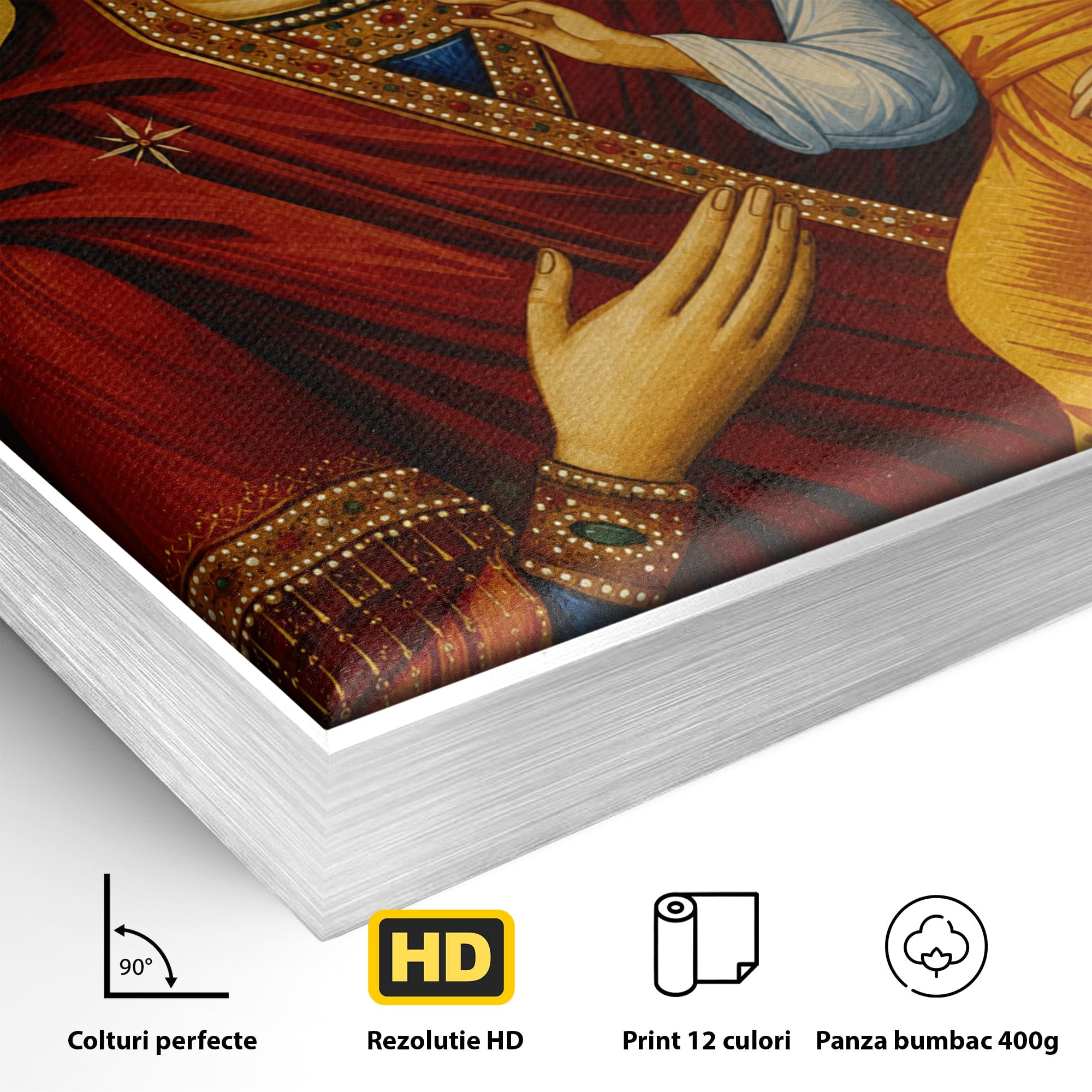 Tablou Canvas Premium LuxCanva® H1082, Icoana Maicii Domnului Portarita, Icoana, Religie, Bizantin, Arta Sacra, Dormitor, Hol, Culori Vibrante