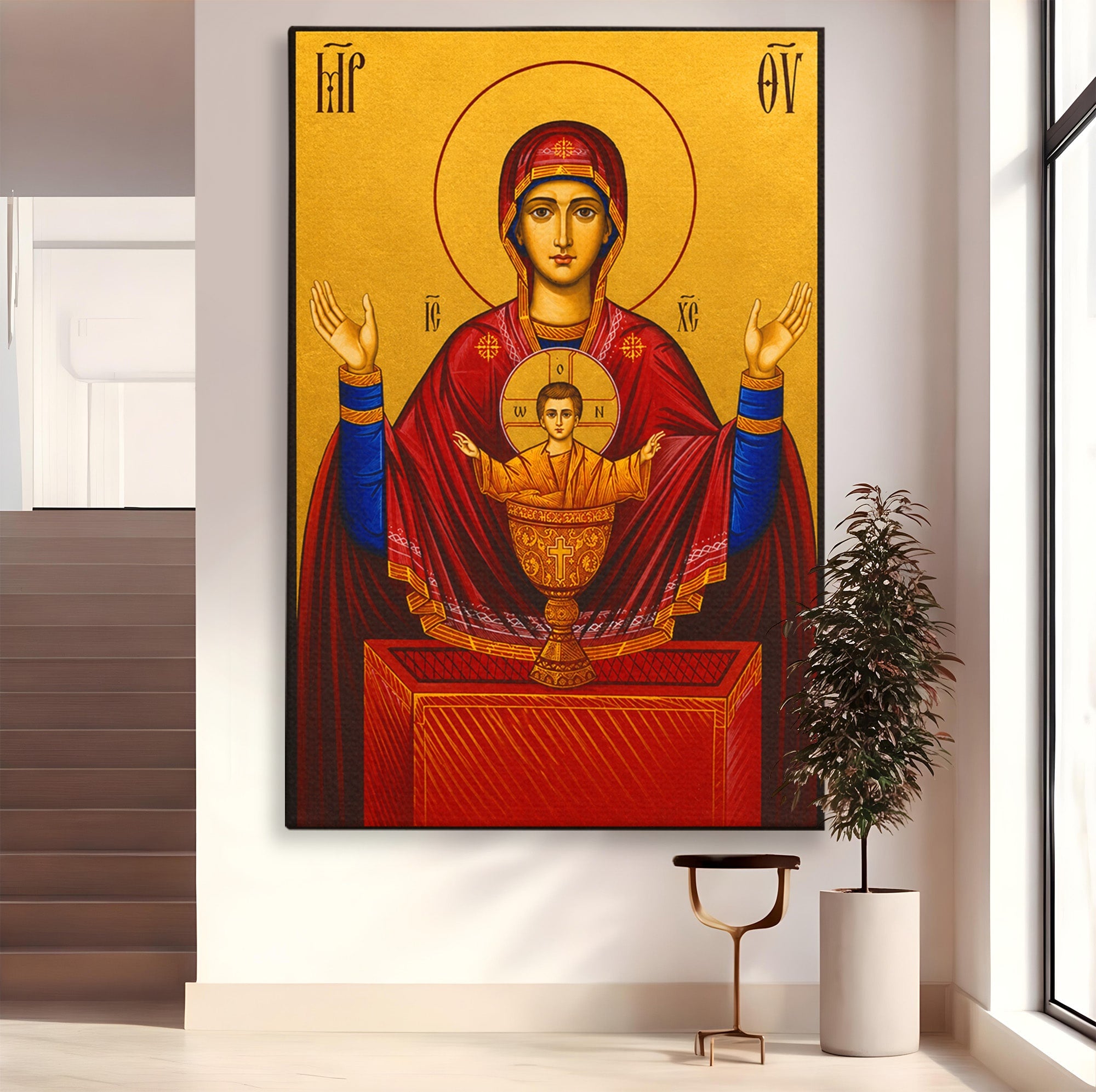 Tablou Canvas Premium LuxCanva® H1083, Icoana Protectoare Potirul Nesecat, Icoana, Bizantin, Religios, Maica Domnului, Rugaciune, Dormitor, Birou, Culori Vibrante