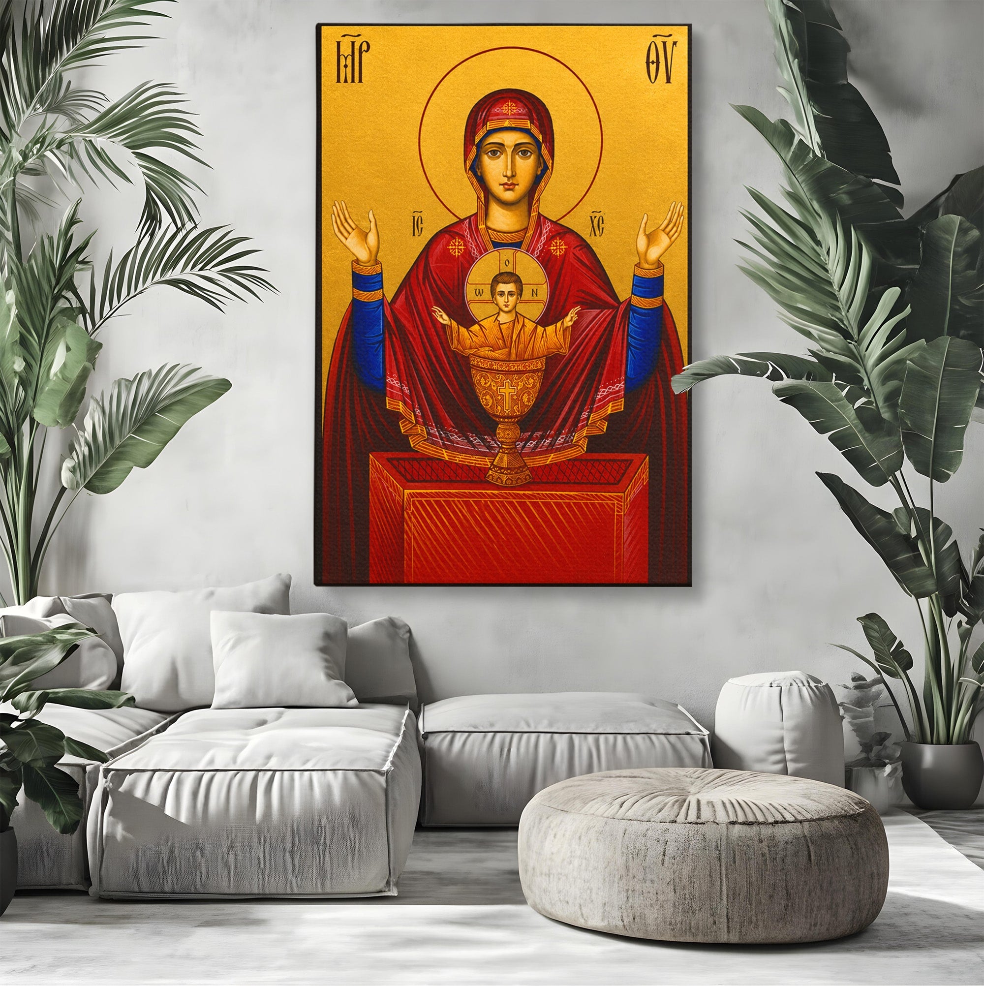 Tablou Canvas Premium LuxCanva® H1083, Icoana Protectoare Potirul Nesecat, Icoana, Bizantin, Religios, Maica Domnului, Rugaciune, Dormitor, Birou, Culori Vibrante