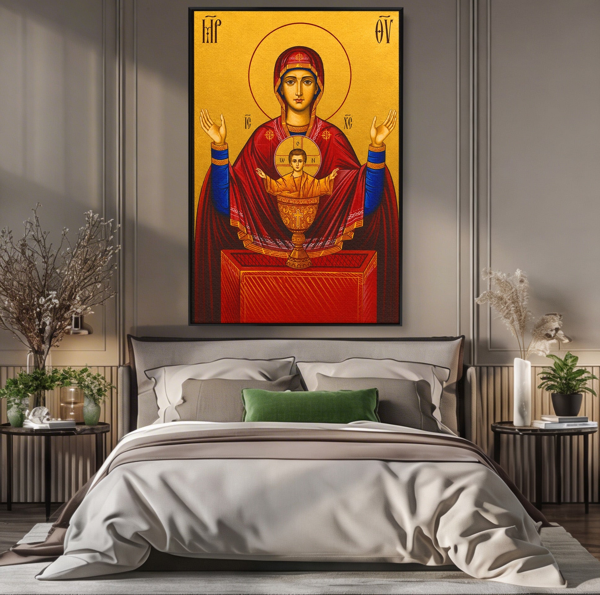 Tablou Canvas Premium LuxCanva® H1083, Icoana Protectoare Potirul Nesecat, Icoana, Bizantin, Religios, Maica Domnului, Rugaciune, Dormitor, Birou, Culori Vibrante