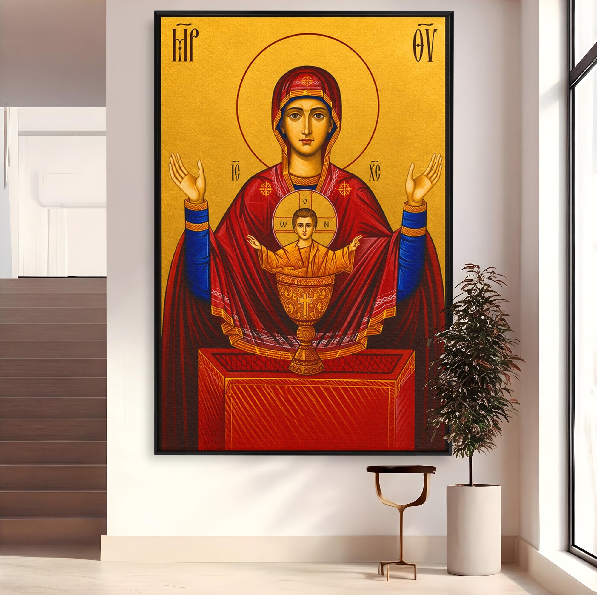Tablou Canvas Premium LuxCanva® H1083, Icoana Protectoare Potirul Nesecat, Icoana, Bizantin, Religios, Maica Domnului, Rugaciune, Dormitor, Birou, Culori Vibrante