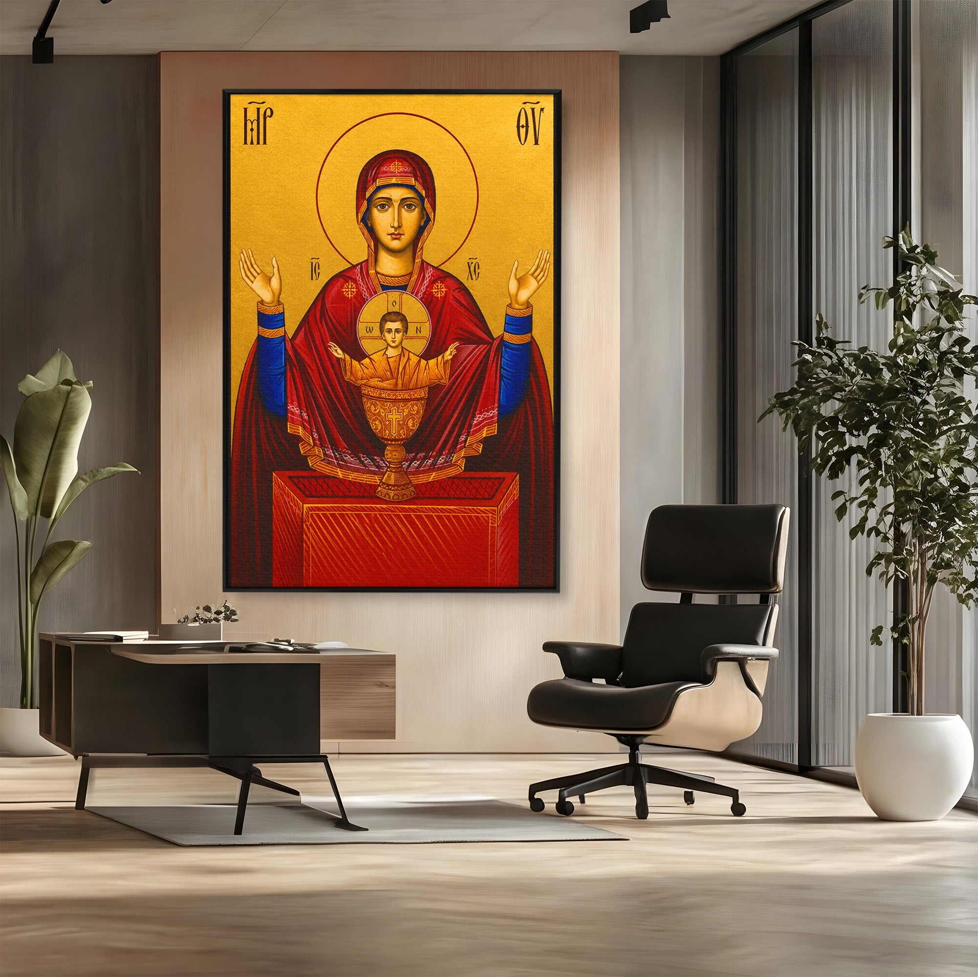 Tablou Canvas Premium LuxCanva® H1083, Icoana Protectoare Potirul Nesecat, Icoana, Bizantin, Religios, Maica Domnului, Rugaciune, Dormitor, Birou, Culori Vibrante