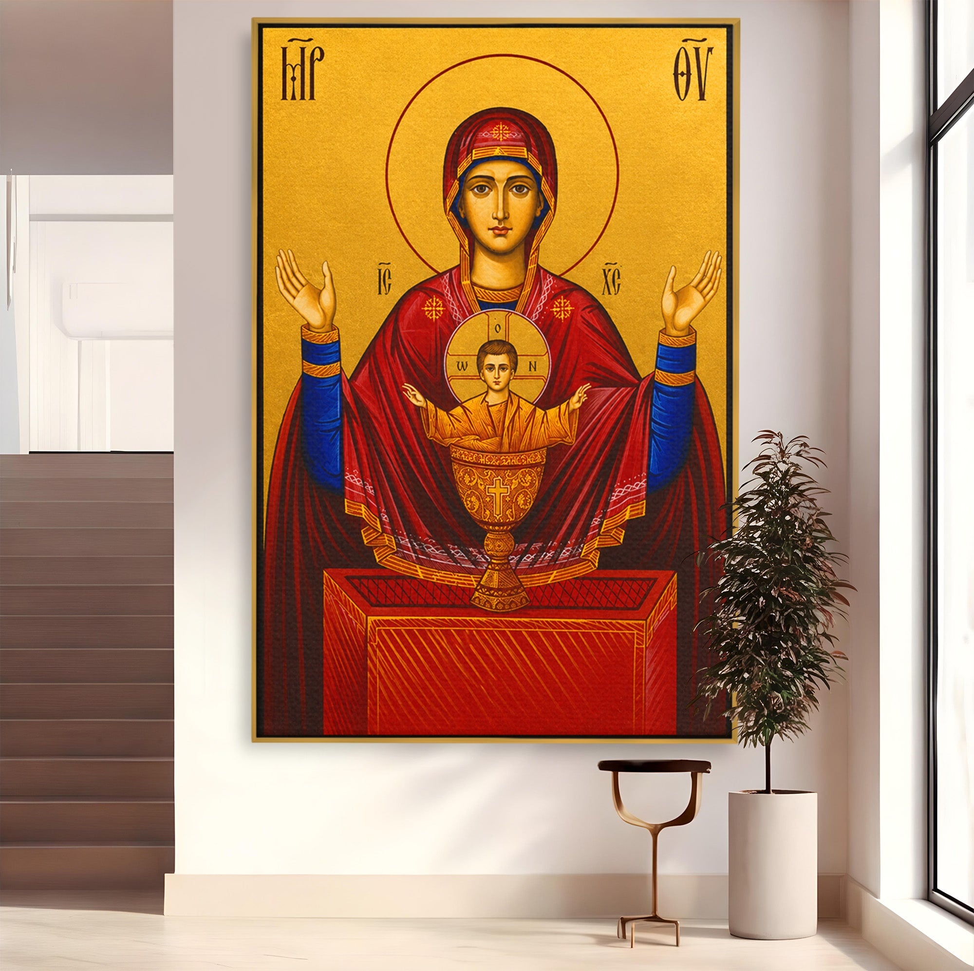 Tablou Canvas Premium LuxCanva® H1083, Icoana Protectoare Potirul Nesecat, Icoana, Bizantin, Religios, Maica Domnului, Rugaciune, Dormitor, Birou, Culori Vibrante