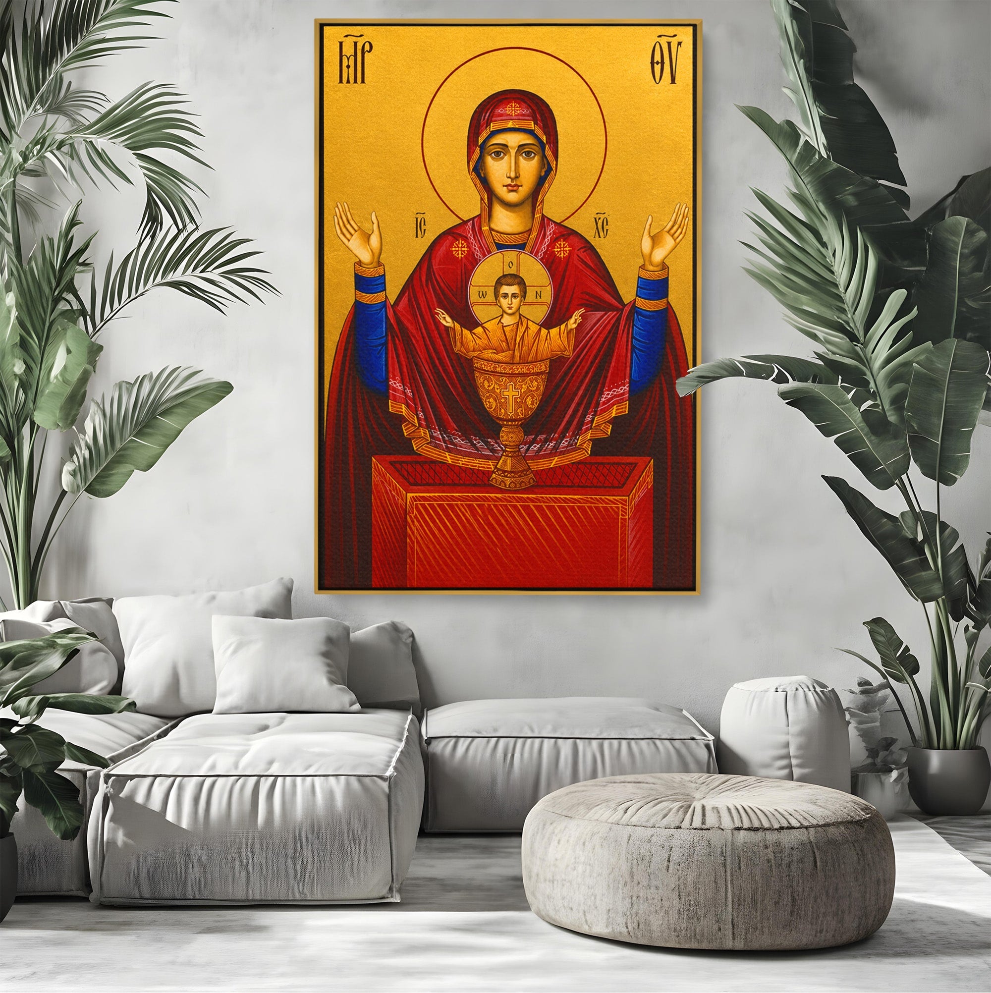 Tablou Canvas Premium LuxCanva® H1083, Icoana Protectoare Potirul Nesecat, Icoana, Bizantin, Religios, Maica Domnului, Rugaciune, Dormitor, Birou, Culori Vibrante