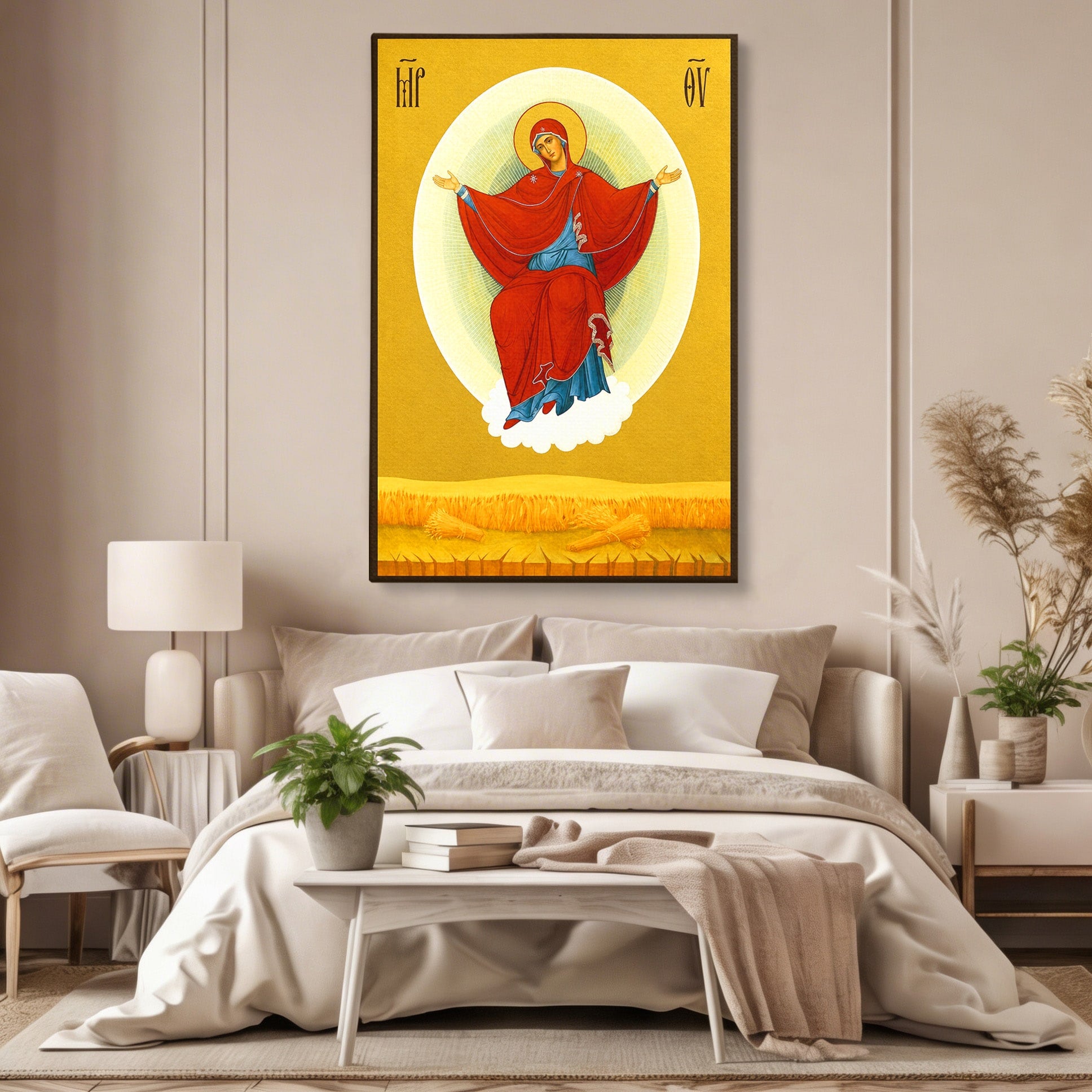 Tablou Canvas Premium LuxCanva® H1084, Icoana Pentru Binecuvantarea Casei si Gospodariei, Icoana, Religie, Spiritualitate, Arta Sacra, Dormitor, Hol, Culori Vibrante