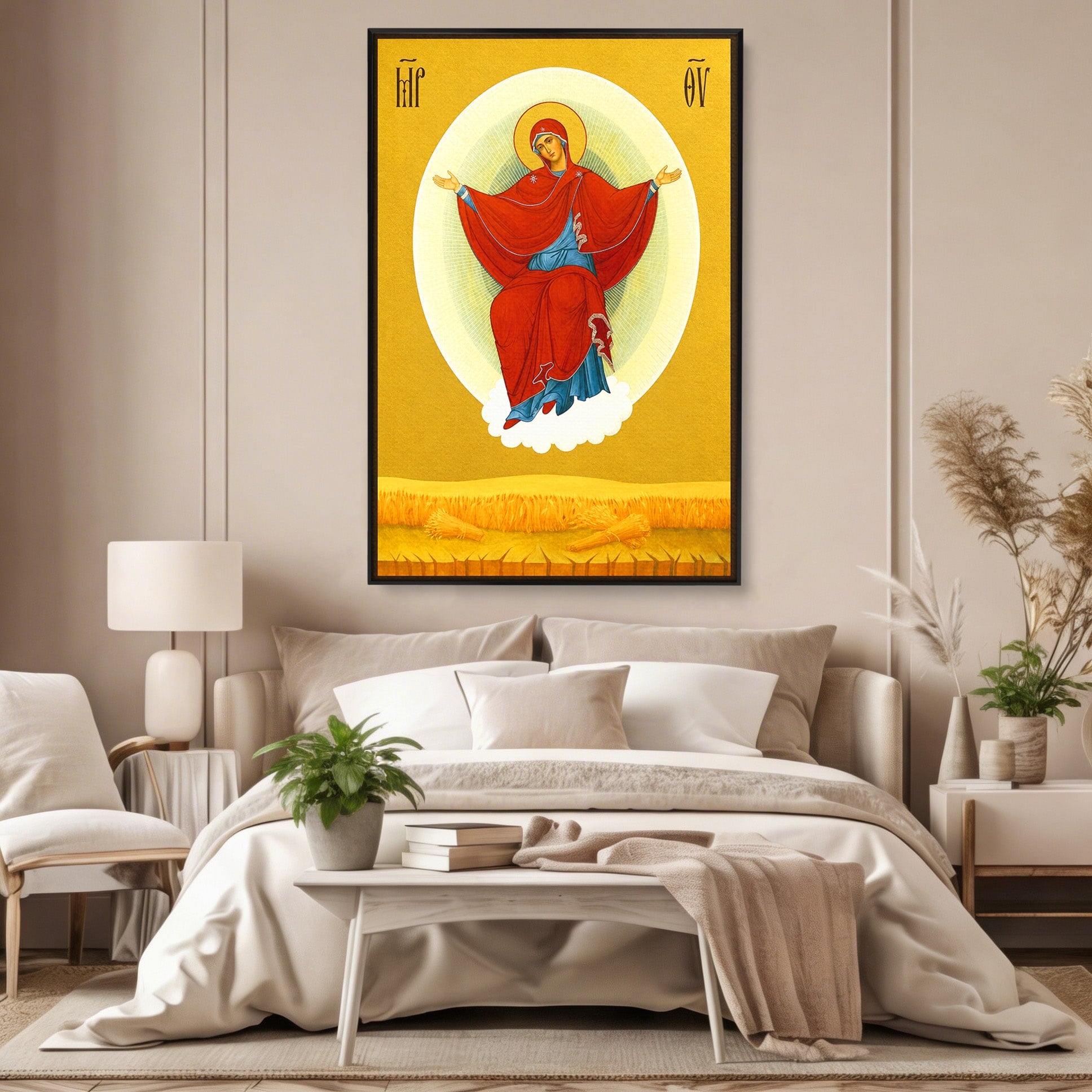 Tablou Canvas Premium LuxCanva® H1084, Icoana Pentru Binecuvantarea Casei si Gospodariei, Icoana, Religie, Spiritualitate, Arta Sacra, Dormitor, Hol, Culori Vibrante